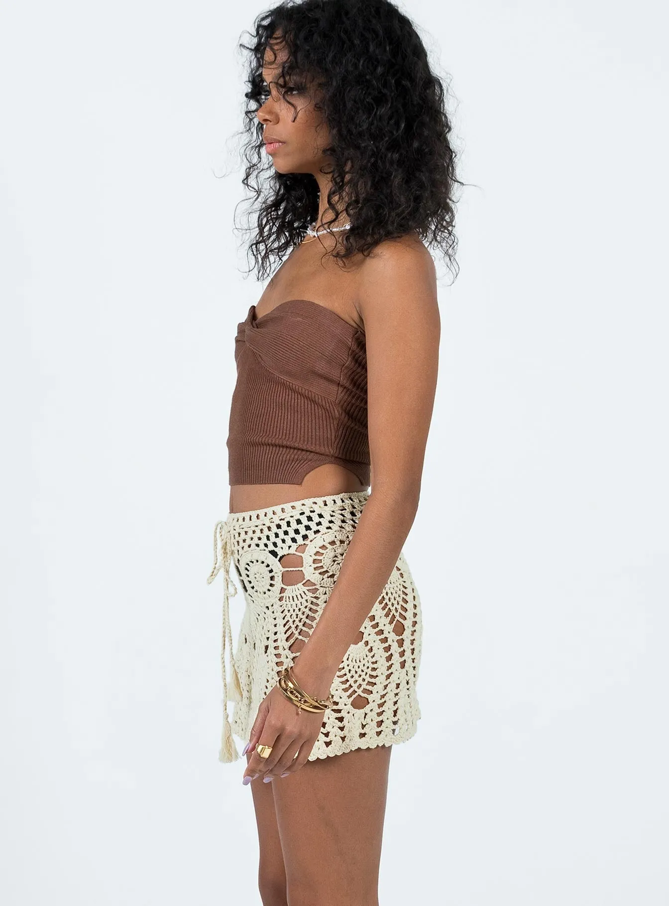 Blooming Crochet Mini Skirt Beige Clean Fit Comfy Wear