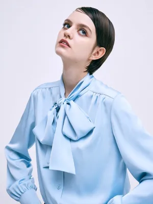 weekday wear High Durability Weave BLOUSE TIE NECK_SKY