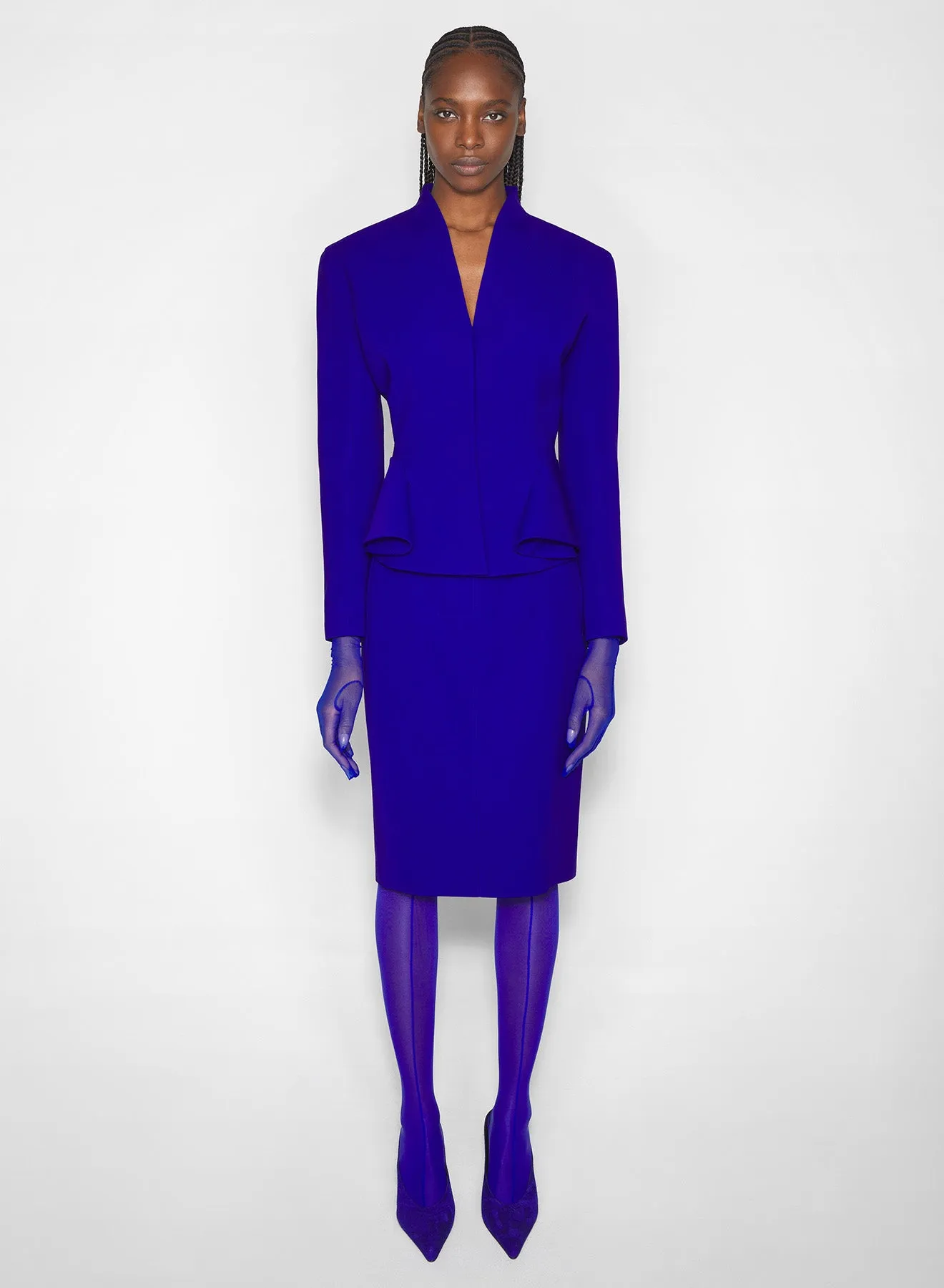 FullCoverageHood Windproof Technology blue flared wool jacket