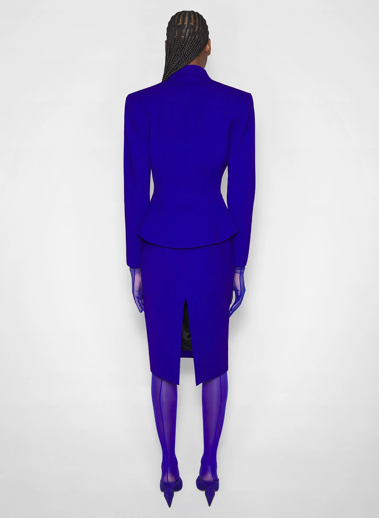 Multi Directional Stretch blue flared wool jacket