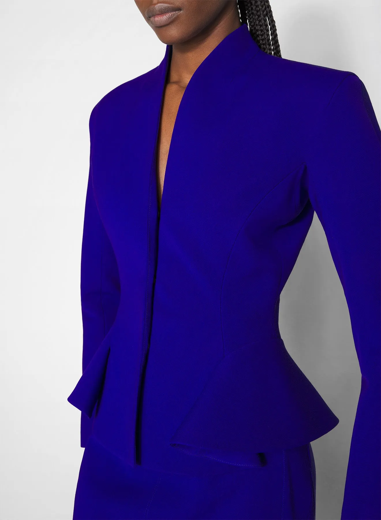 blue flared wool jacket Eco Conscious Production City Ready