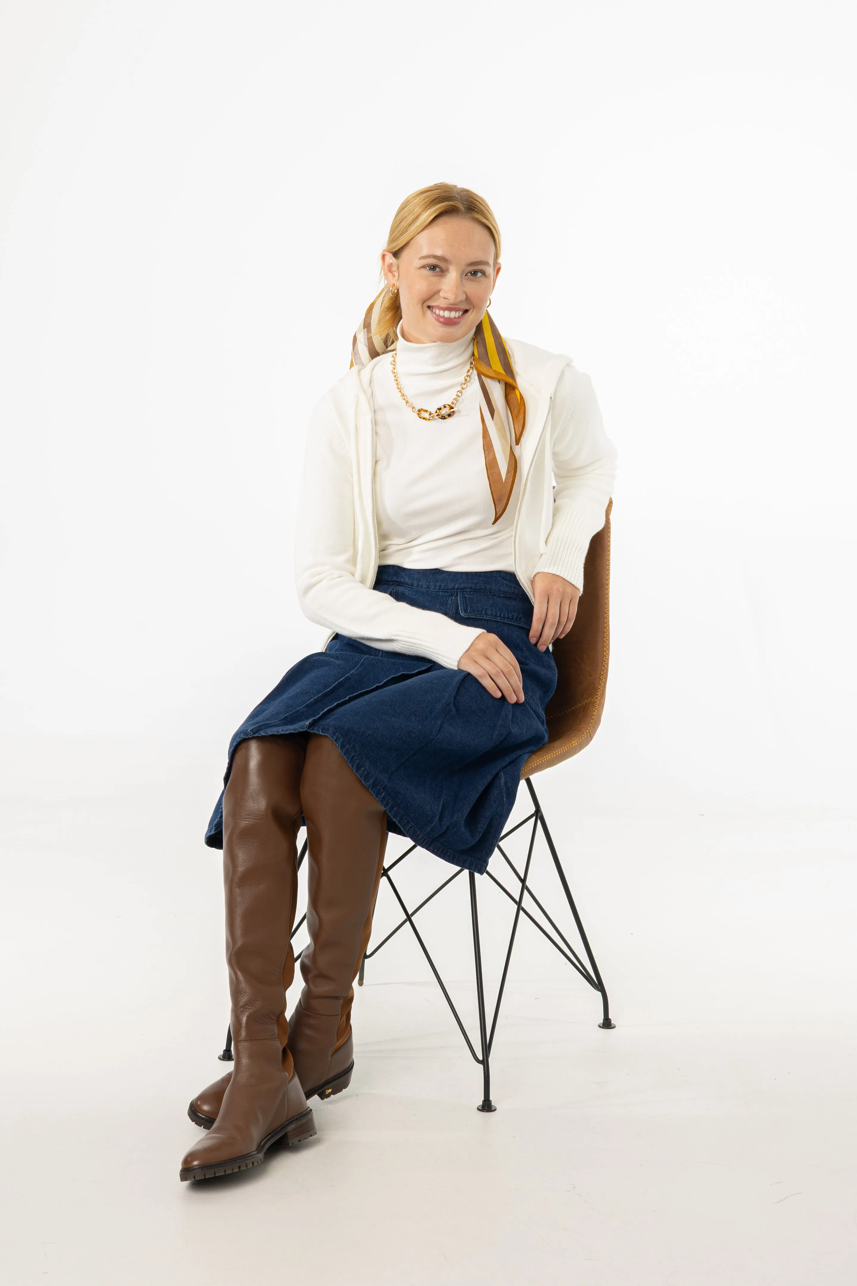 Blue Half Pleat Cargo Denim Skirt Romantic Vibe Resort Vacation