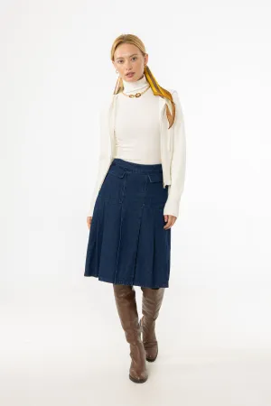 Blue Half Pleat Cargo Denim Skirt Statement Fashion