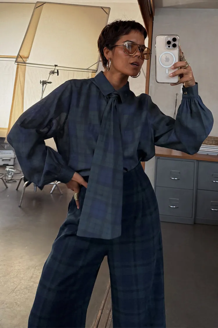 Weekend Comfort Wear Blue Tartan Shirt with Bow