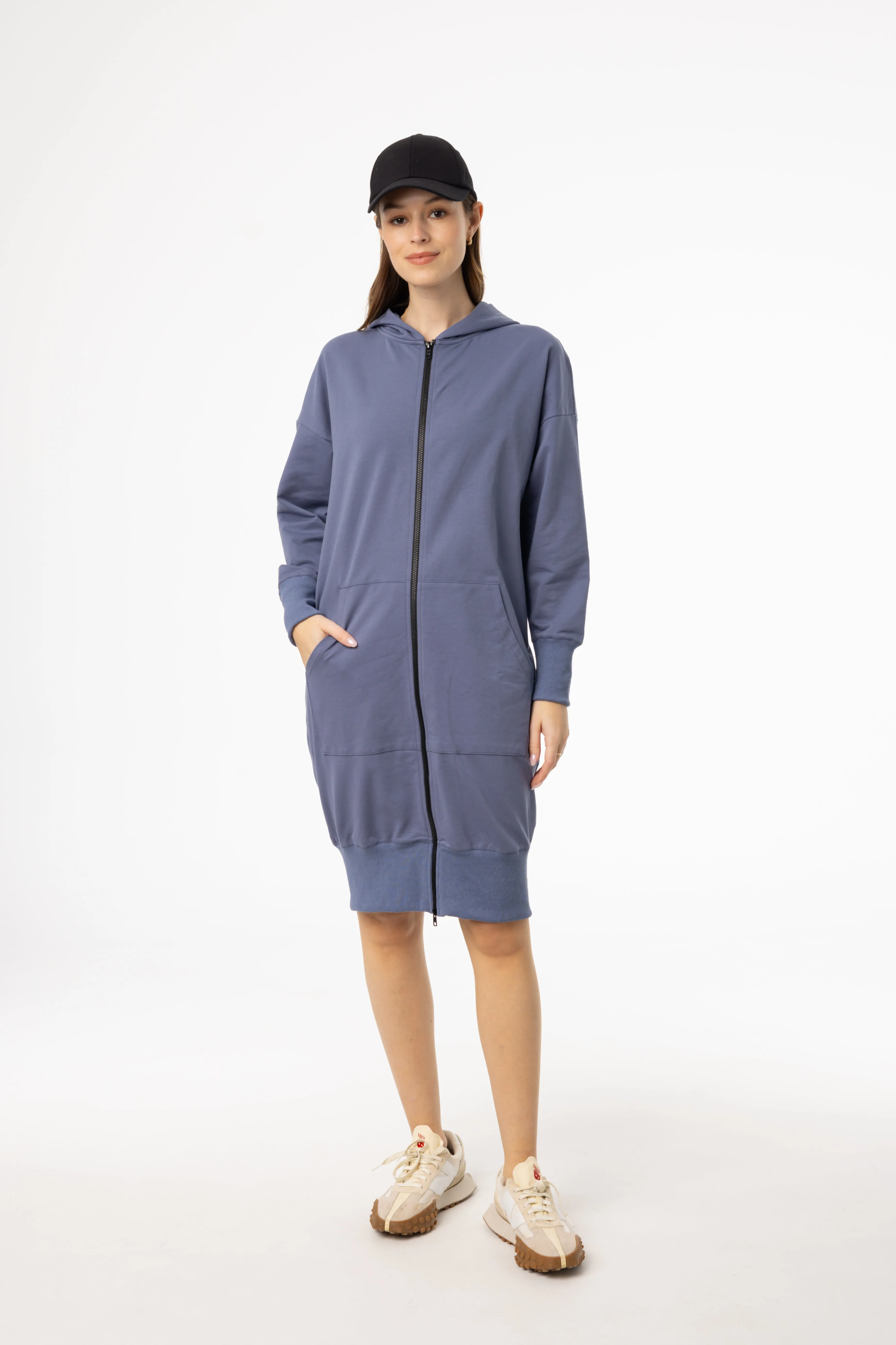 Blue Zipper Sweatshirt Dress Flattering Fit Wear