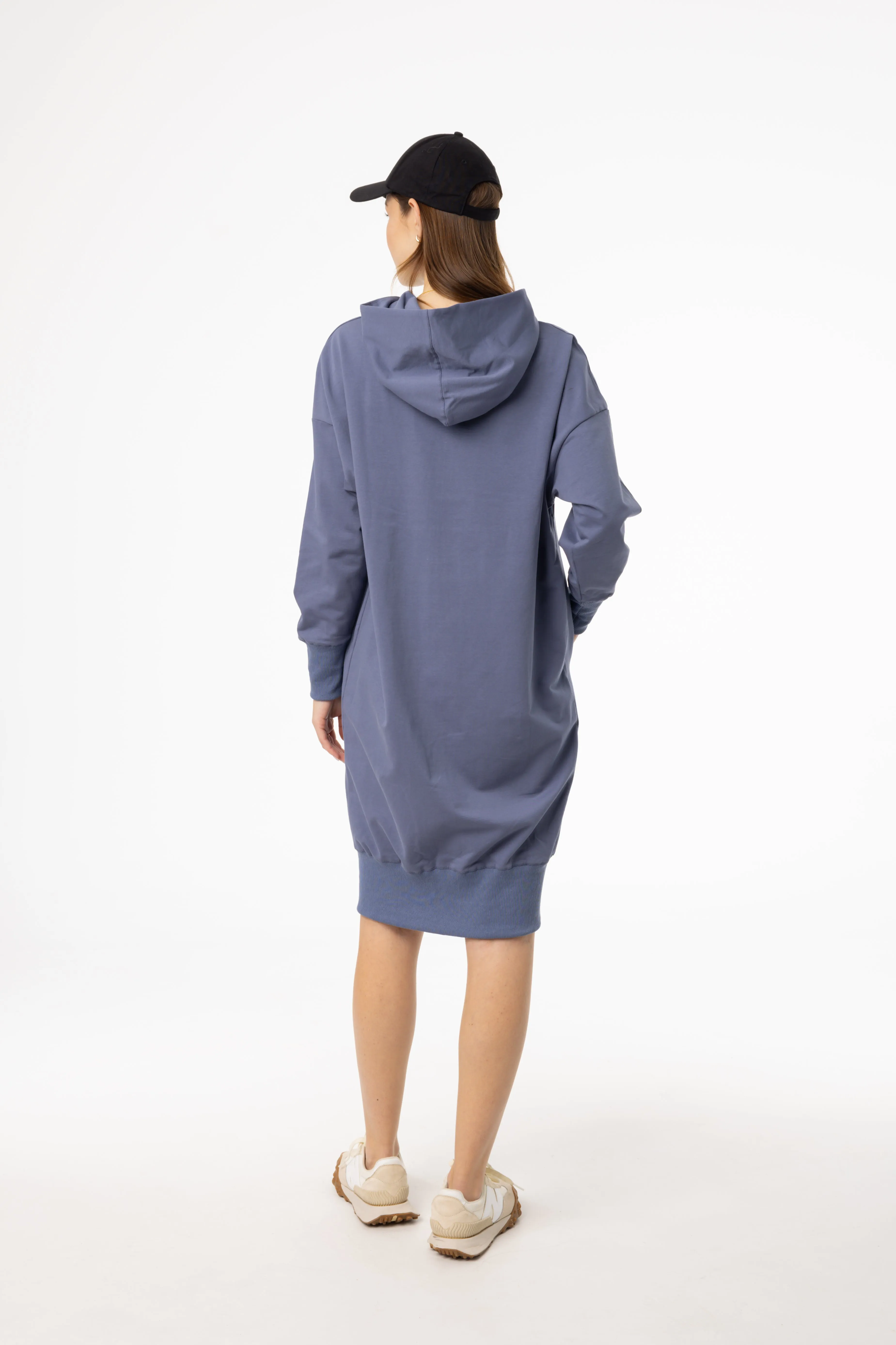button detail Garden-Party Blue Zipper Sweatshirt Dress