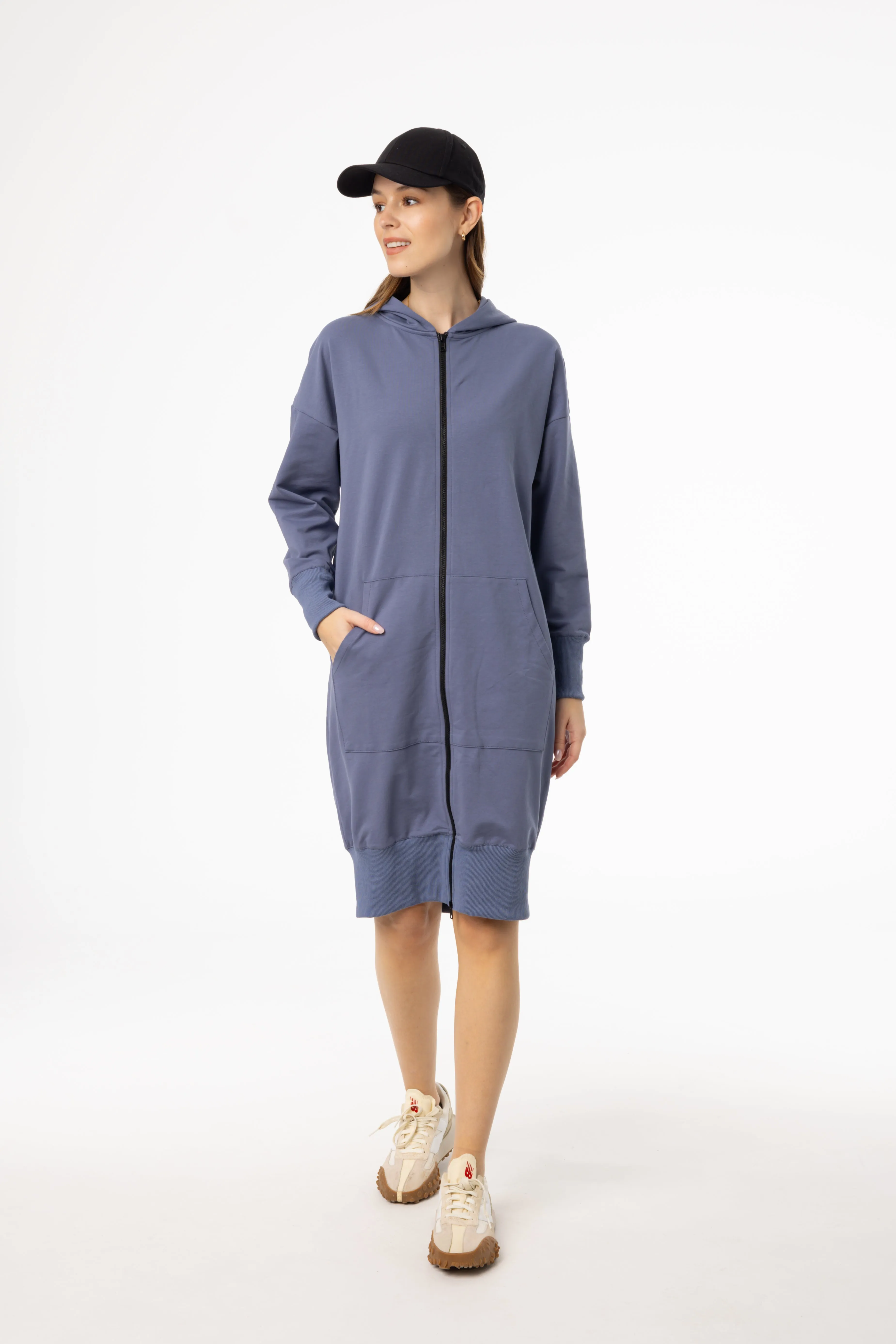 Blue Zipper Sweatshirt Dress Outfit Core Body Flow