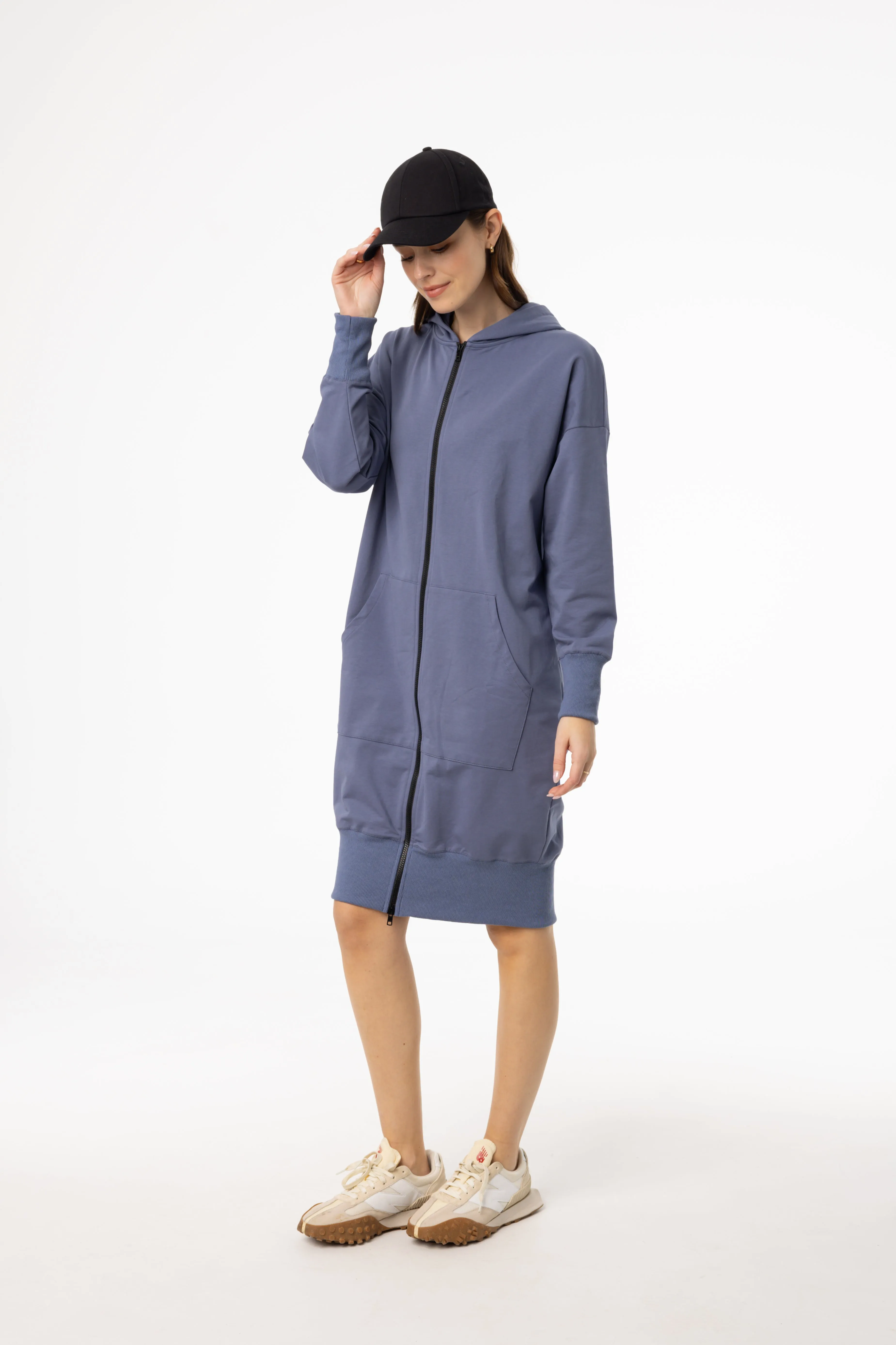 Blue Zipper Sweatshirt Dress Airy Base Mood Edge