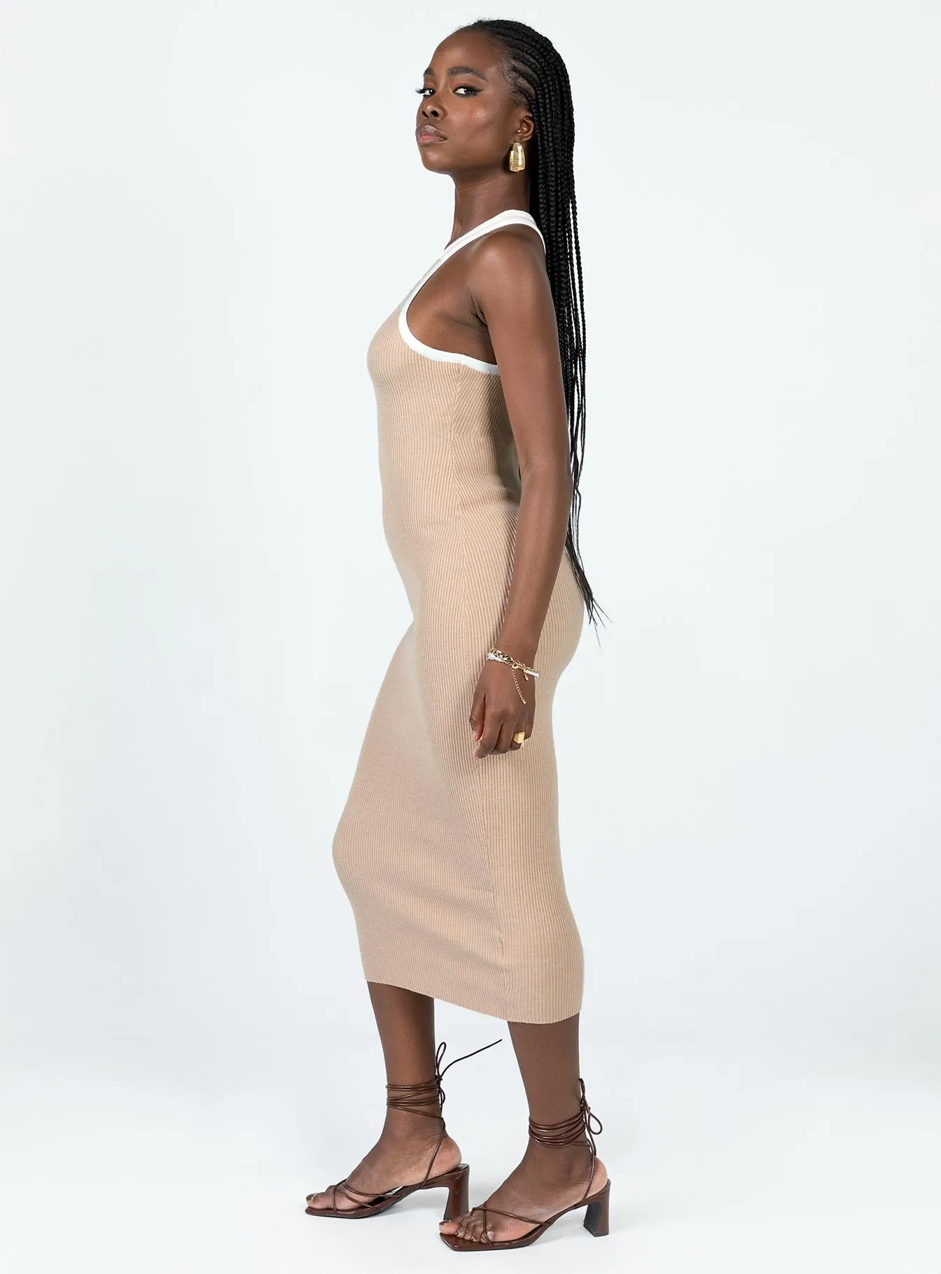 High-Neck Raimond Midi Dress Beige