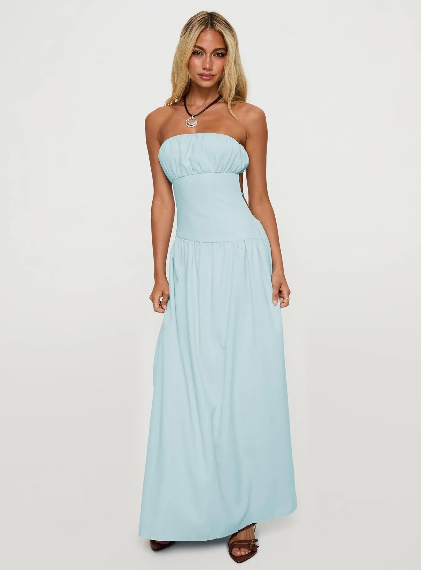 Luabelle Strapless Maxi Dress Blue Playful design piece