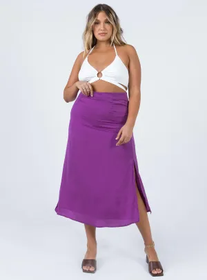 Reinforced Seams Texture Play Dezi Satin Midi Skirt Purple