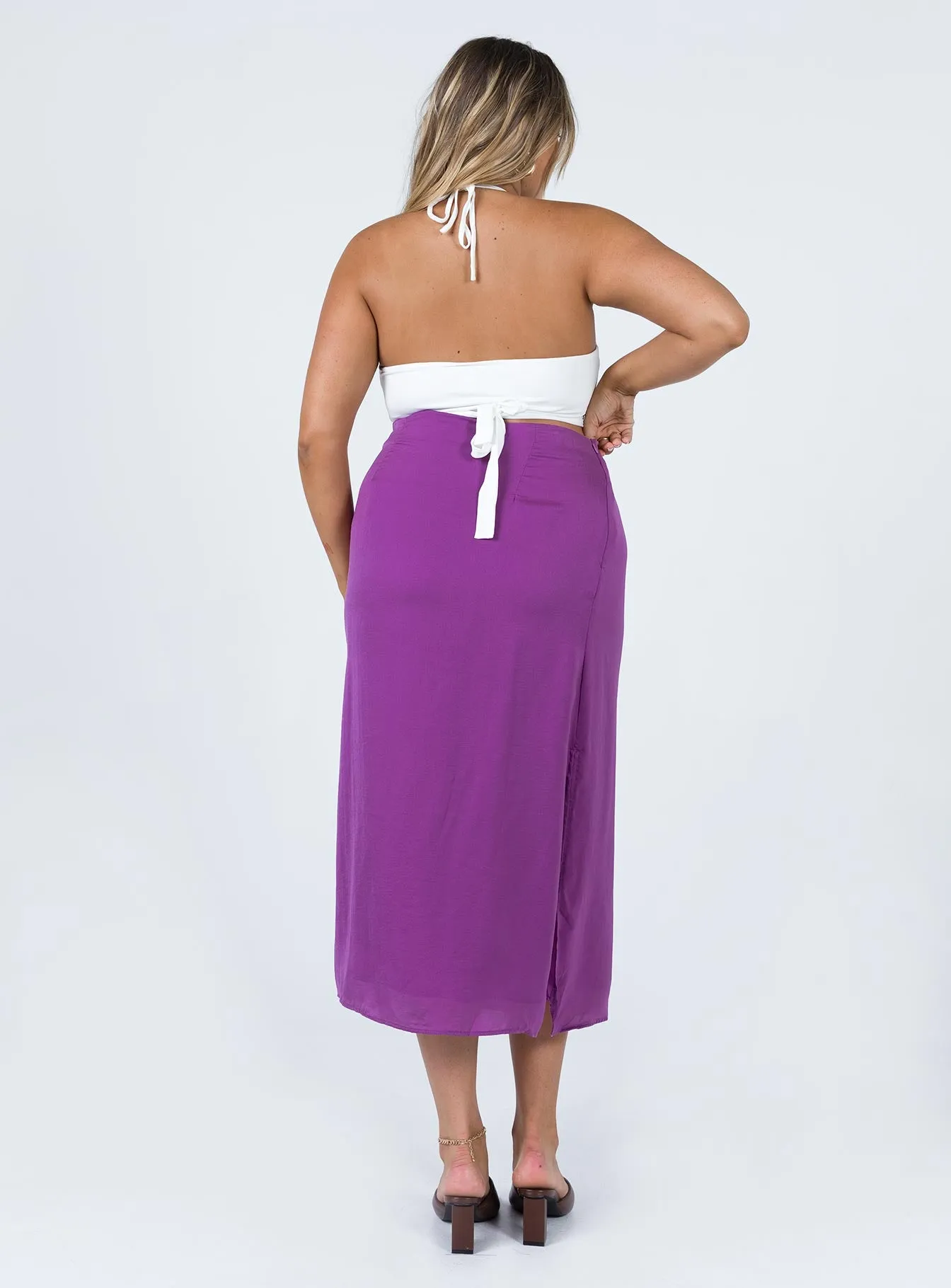 Laidback Style Dezi Satin Midi Skirt Purple