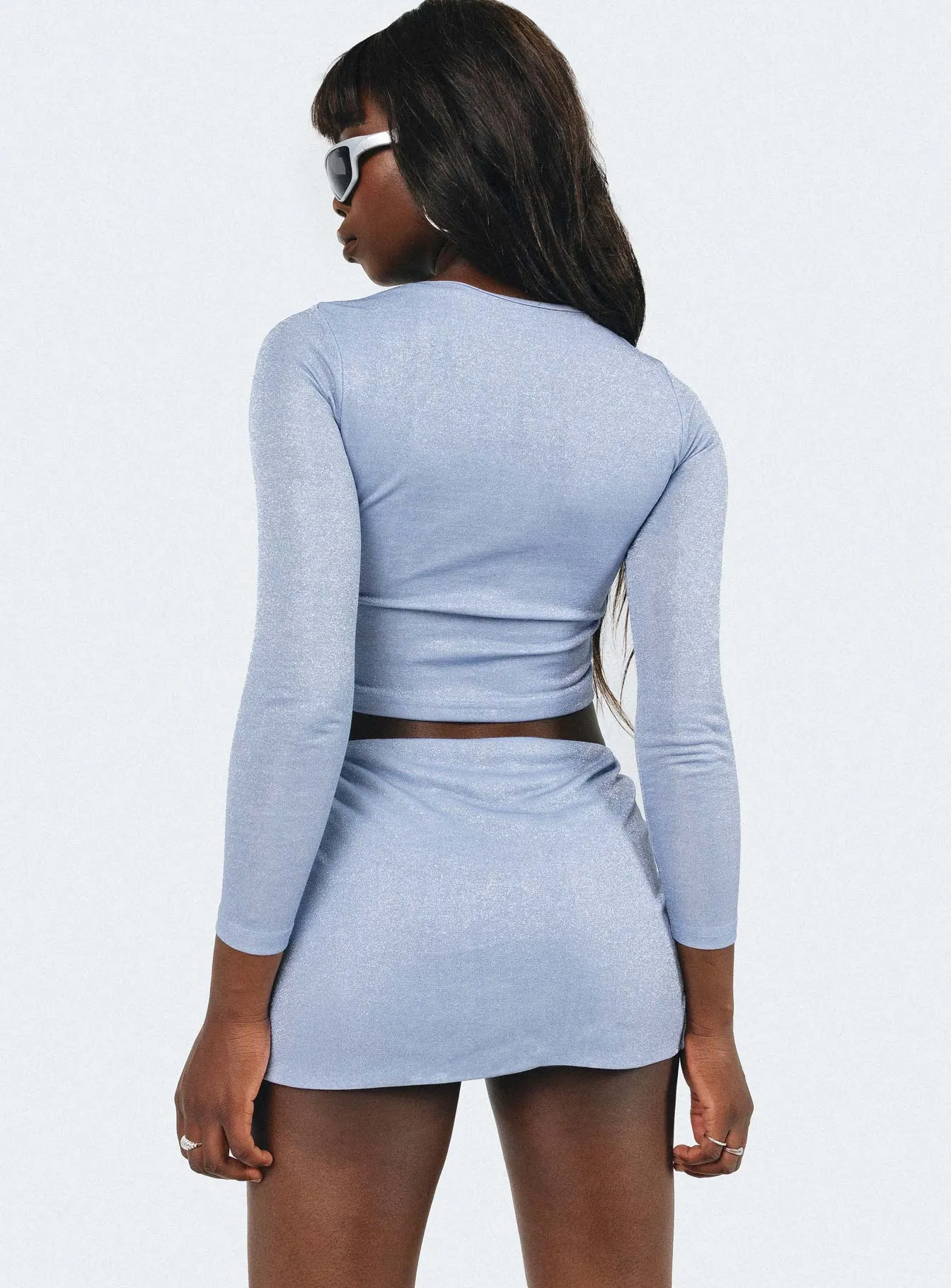 Bold Move Mini Skirt Blue Glitter Water Resistant Performance Outfit
