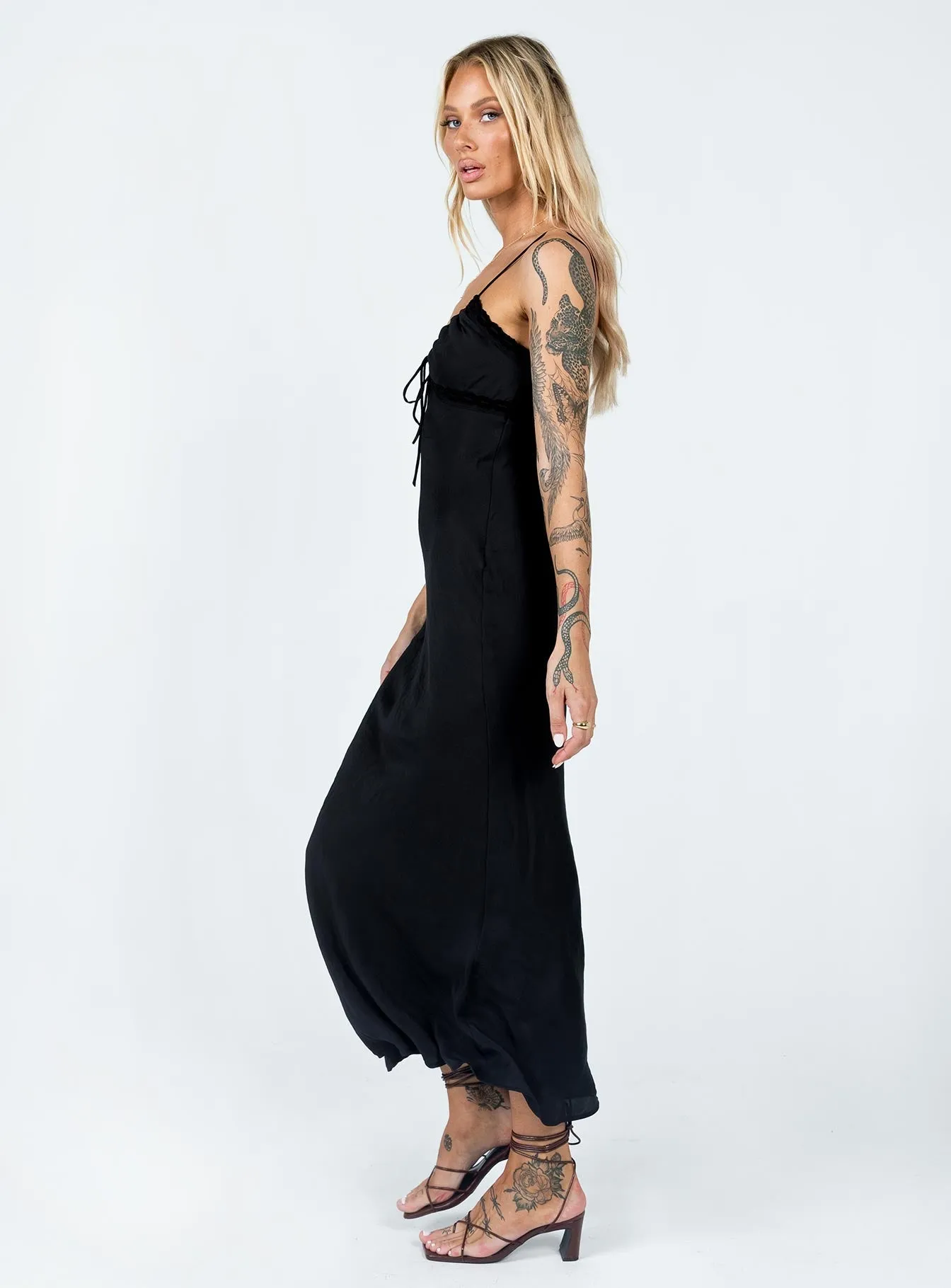 Front-Zip Emily Maxi Dress Black