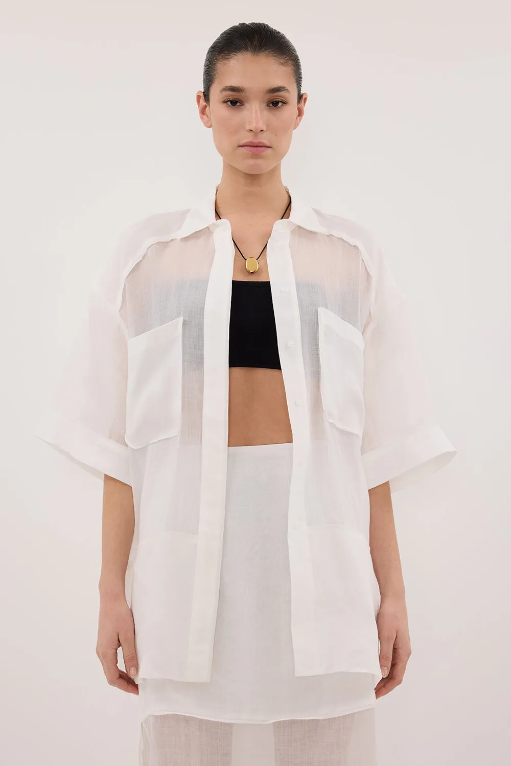 tall size KAI WHITE RAMIE RESORT SHIRT