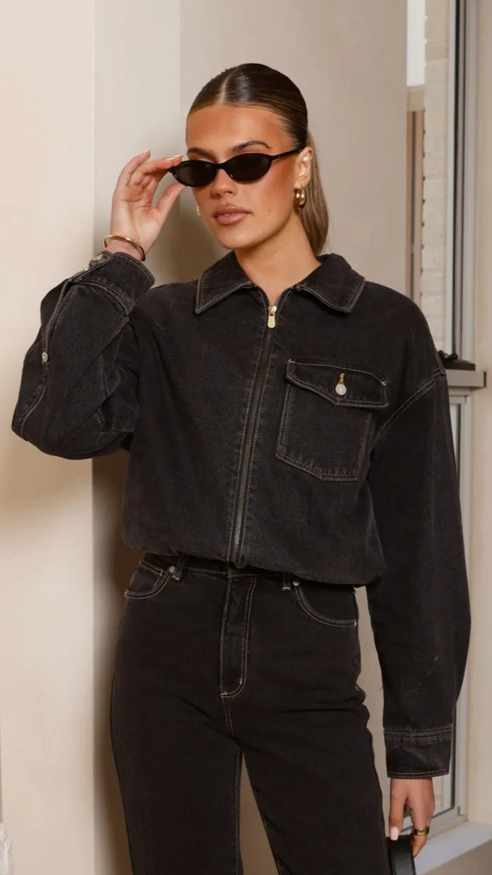 Anti Static Inner Layer Flame retardant Abrand Denim Bomber Cara - Washed Black