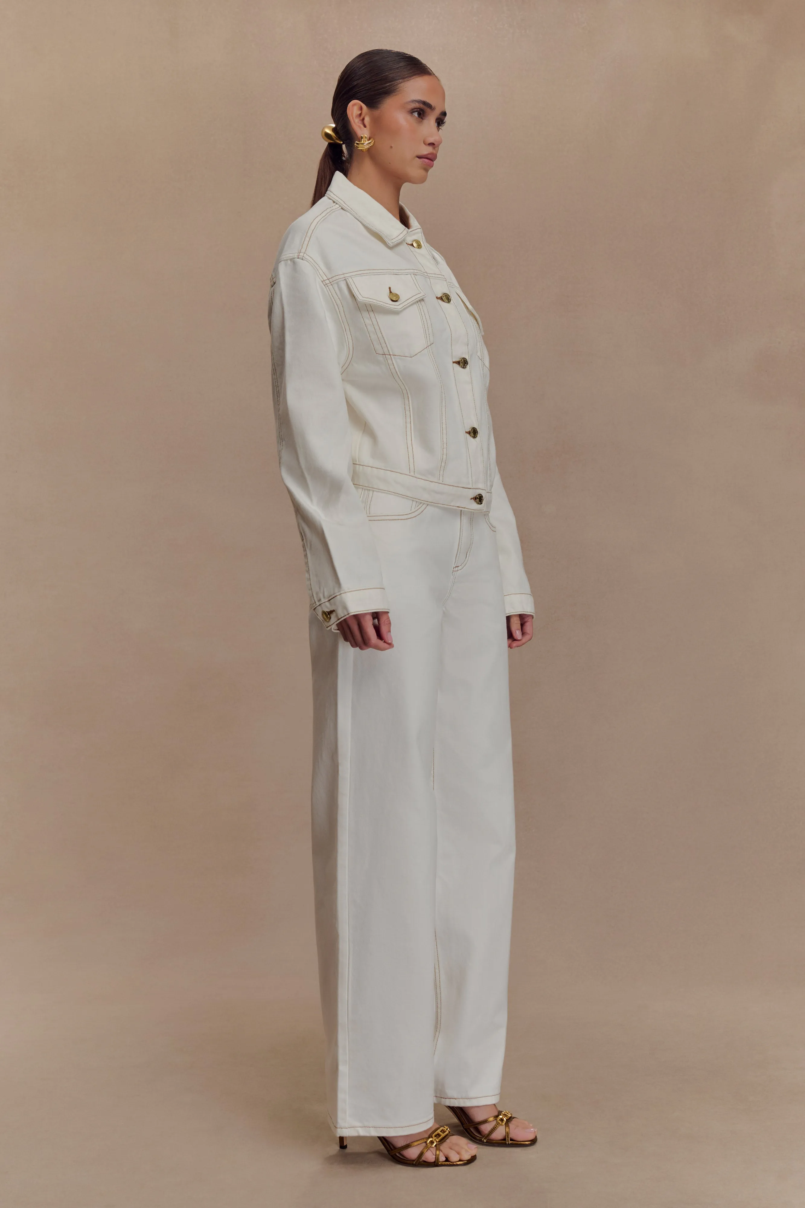 MultiPocket Layout Soft Touch Kirra Cinched Denim Jacket - White