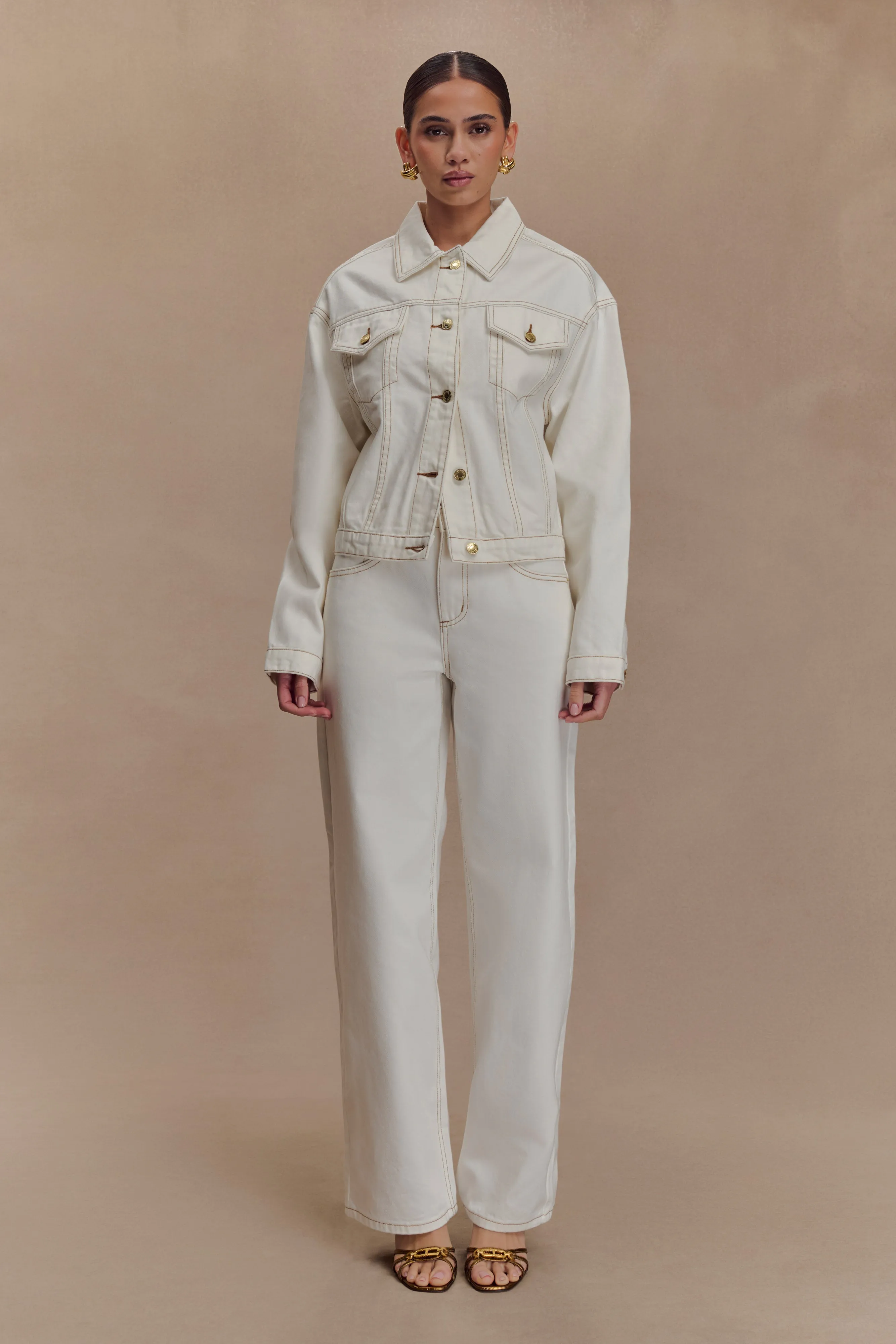 ripstop fabric High Loft Insulation Kirra Cinched Denim Jacket - White