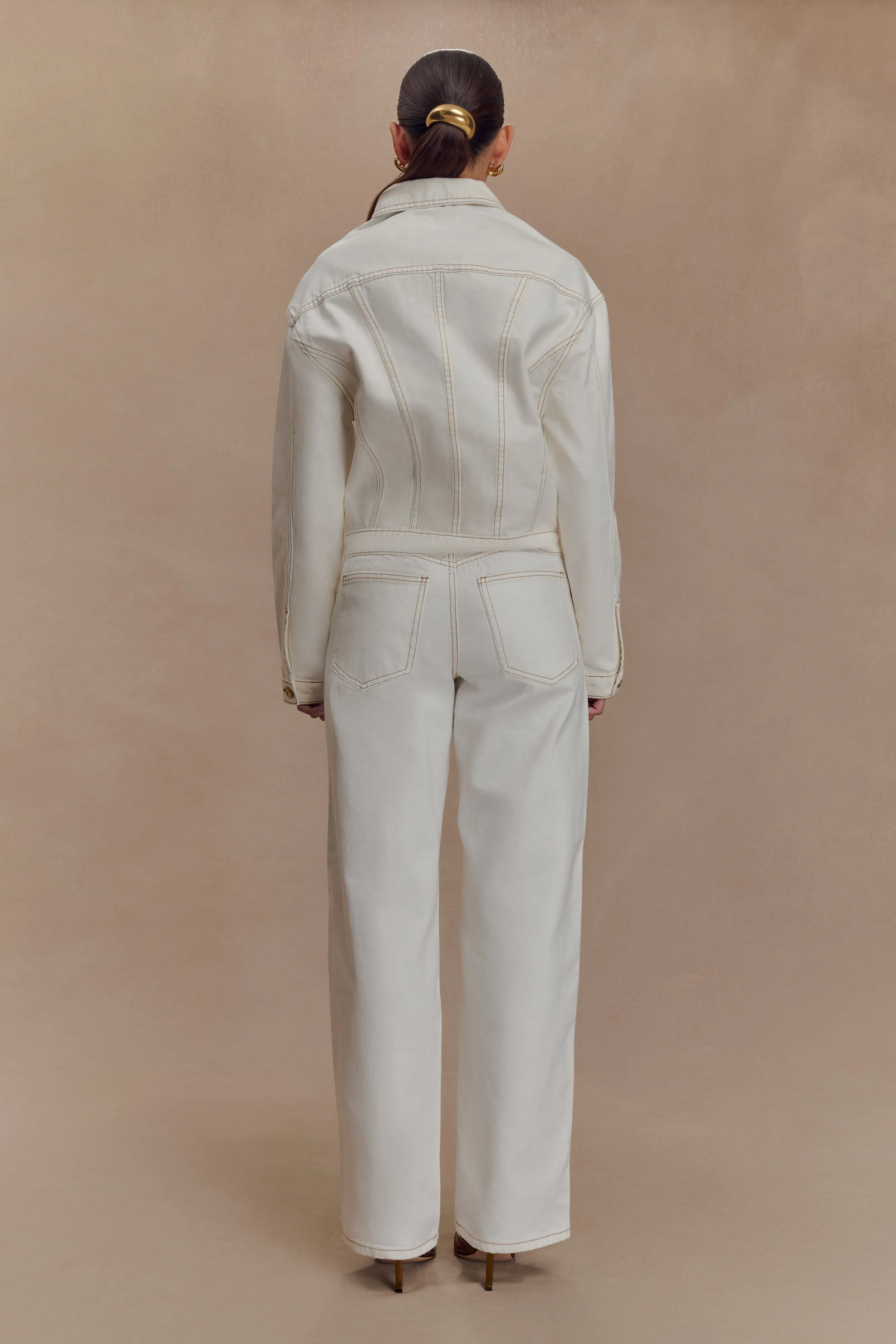 Flexible Material Kirra Cinched Denim Jacket - White