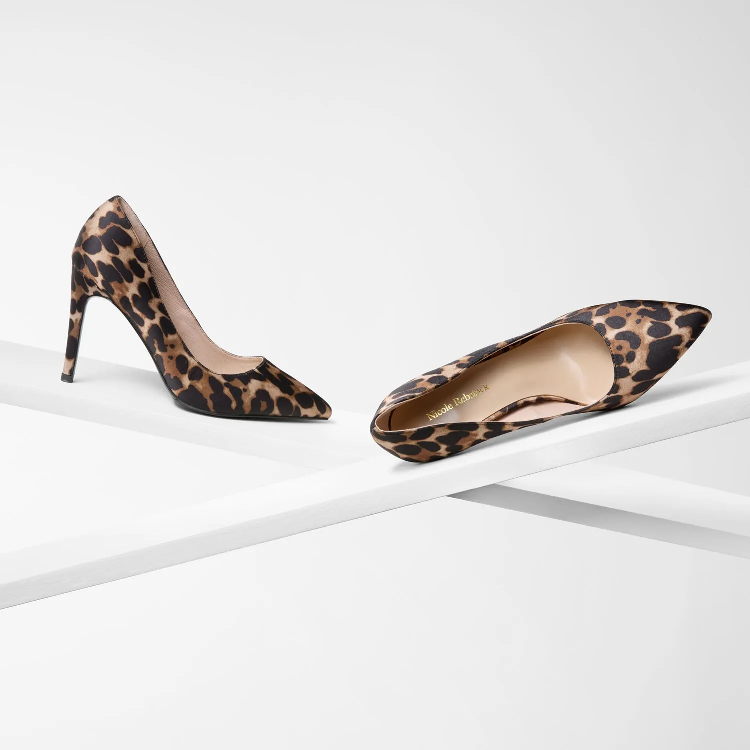 Luxury Detail Colorful High Heels Nemesis 95mm Heel | Leopard Print Satin