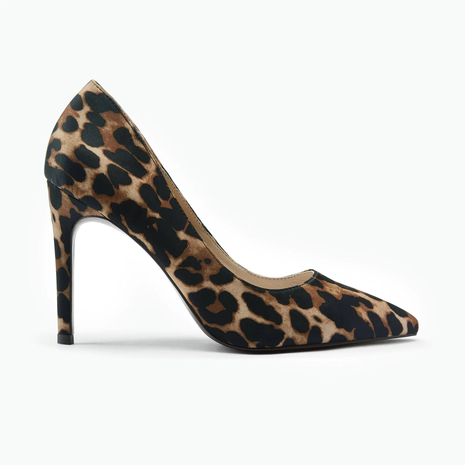 Nemesis 95mm Heel | Leopard Print Satin Glamorous Shoes