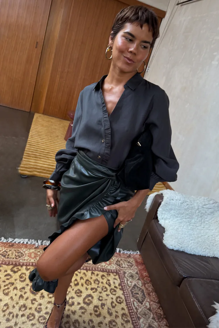 Bottle Green Ruffle Miley Shirt Light Trend Comfy Movement