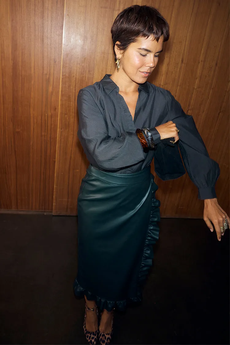 Bottle Green Ruffle Miley Shirt Everyday Flex