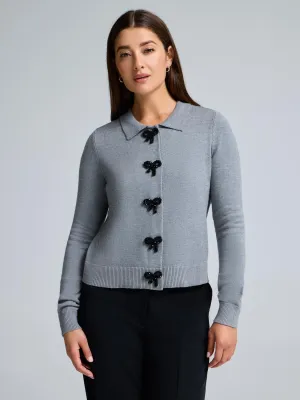 Layered Cuff Compression Fit Technology Bow-Button Collared Cardigan
