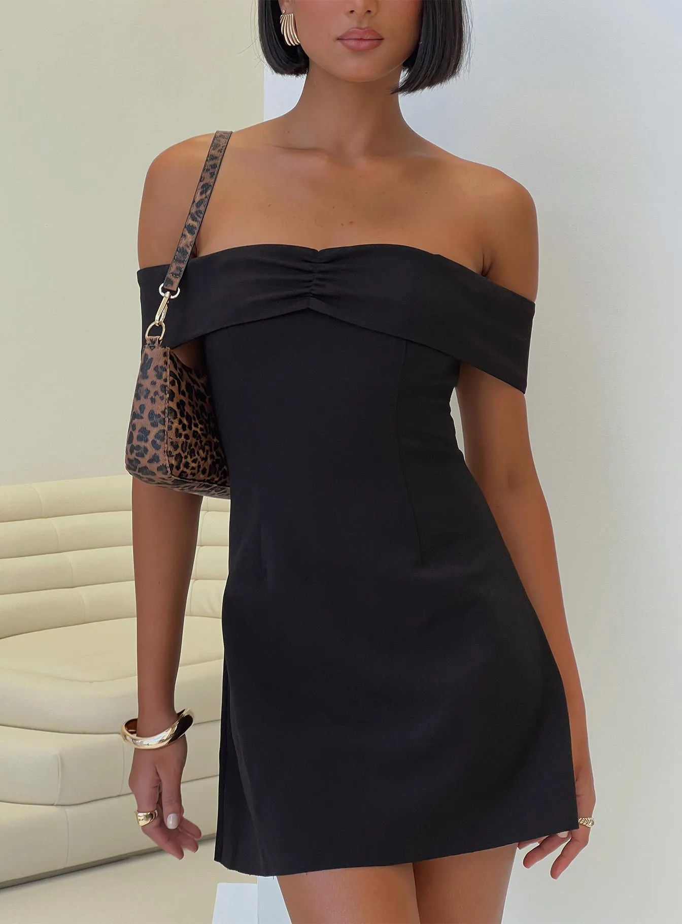 Lanes Off The Shoulder Mini Dress Black Smooth Outline