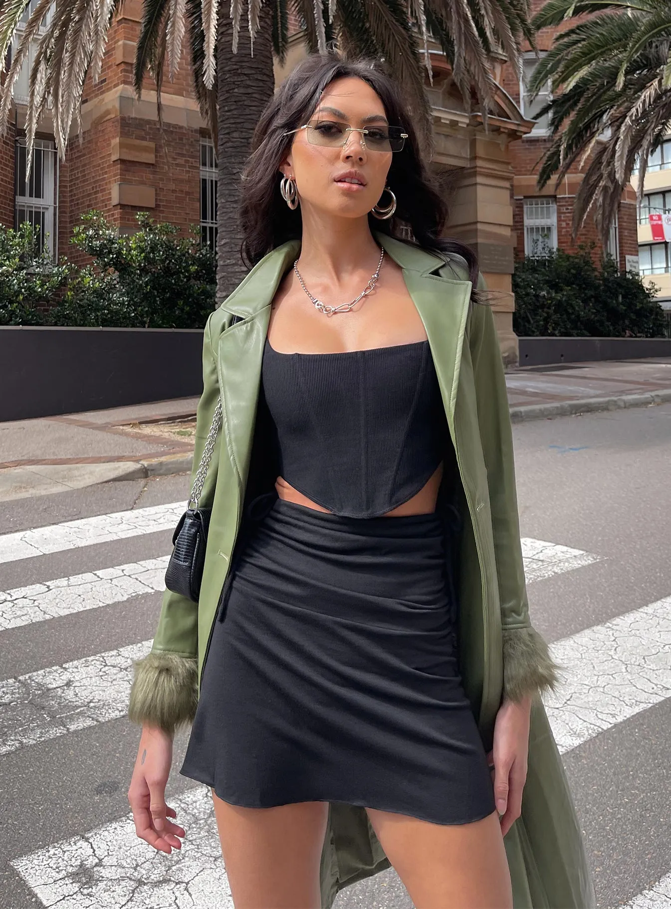 Subtle Shimmer Charlotte Ruched Mini Skirt Black