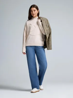 Essential Comfort HighDensity Weave Braided Heart Mock Neck Sweater