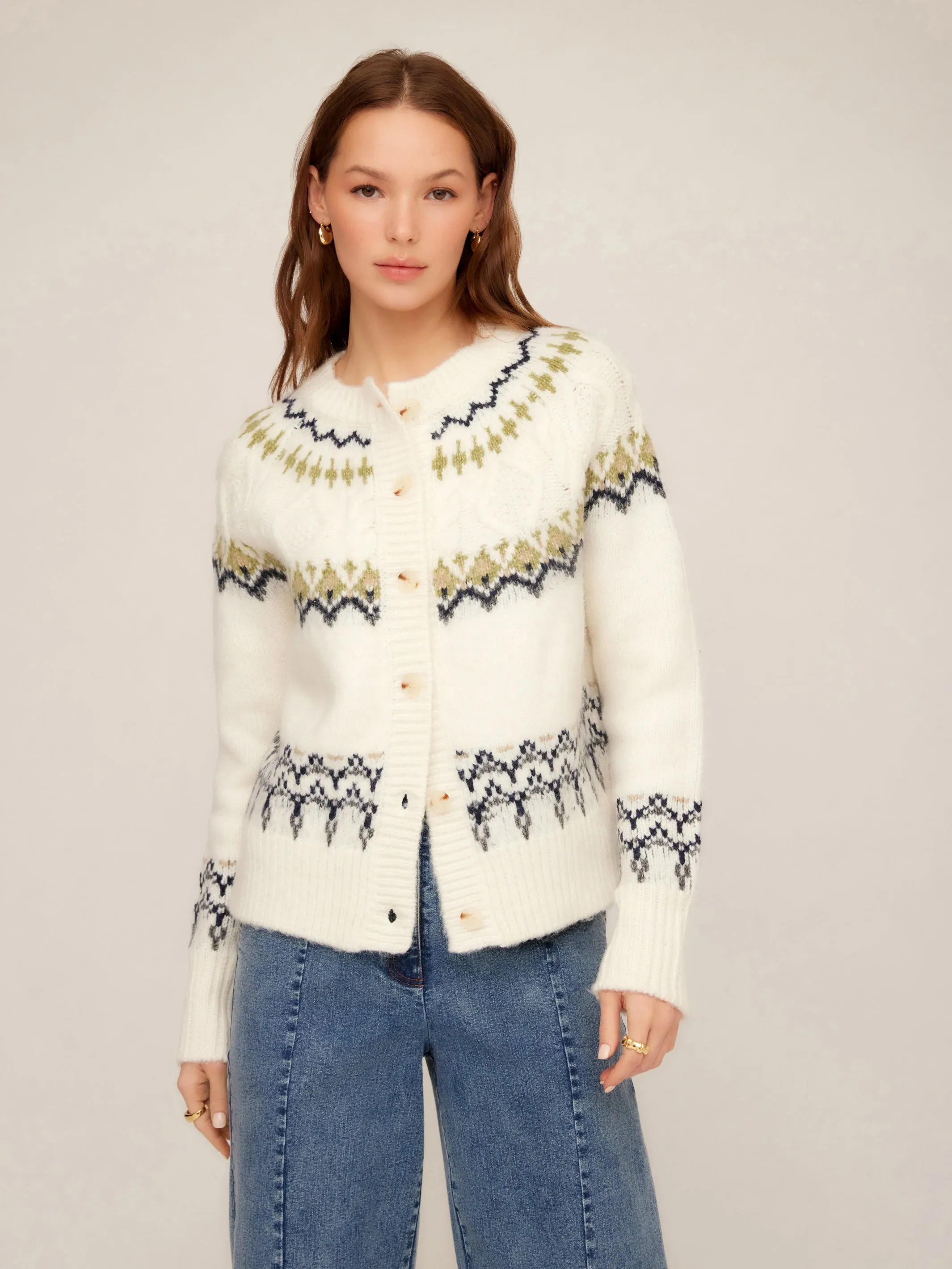 Eco Friendly Fibers Astrid Fair Isle Cardigan Sweater
