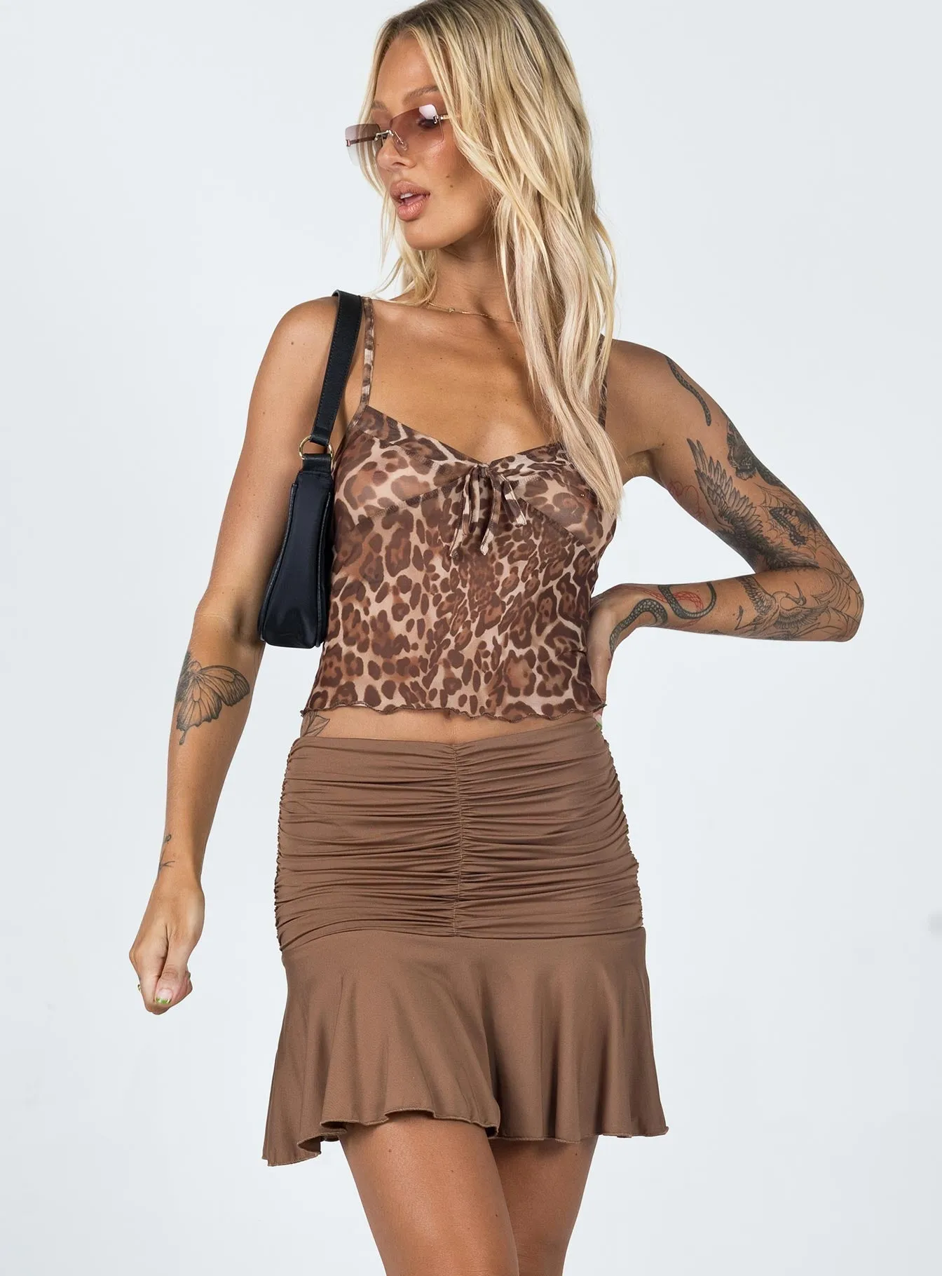 Wilcox Mini Skirt Brown No Ride Up Style Layering