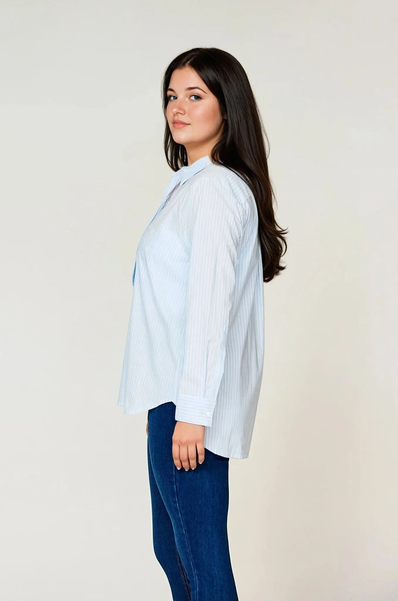 Stretchable Weave Cozy Essentials Positano Shirt Blue & White Stripe - Clearance Sale