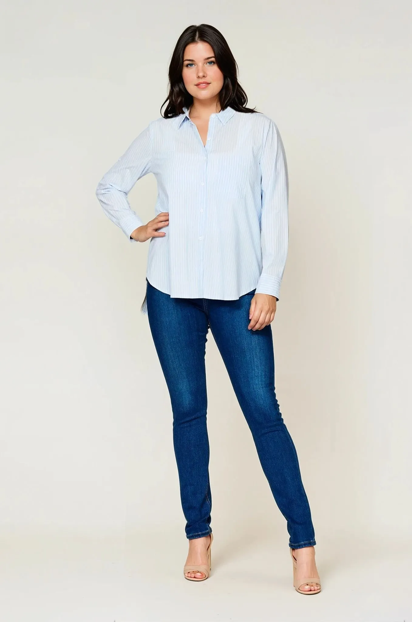 Chilly Day Style Layering Essential Positano Shirt Blue & White Stripe - Clearance Sale