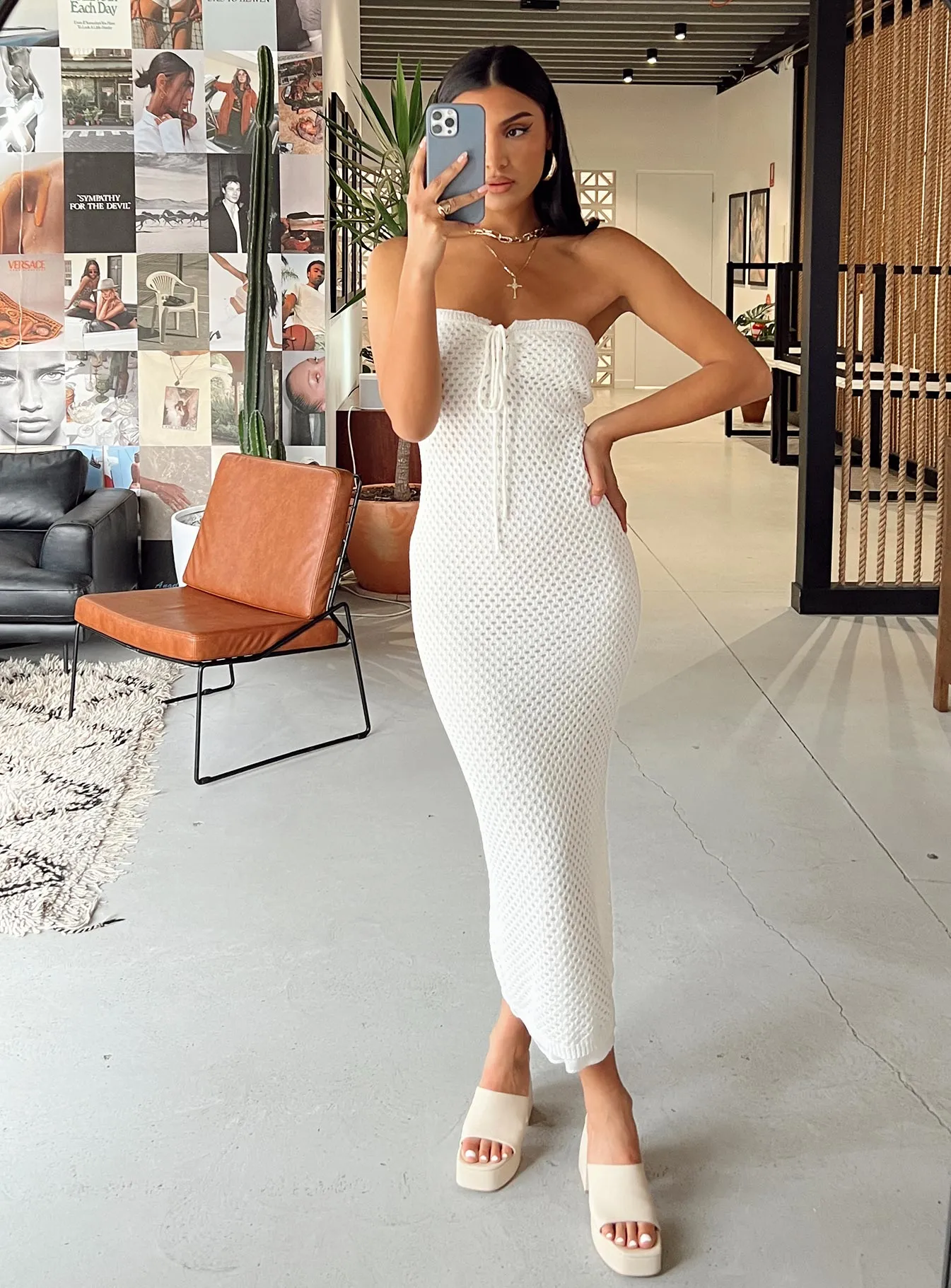 Mollen Maxi Dress White Pop Texture