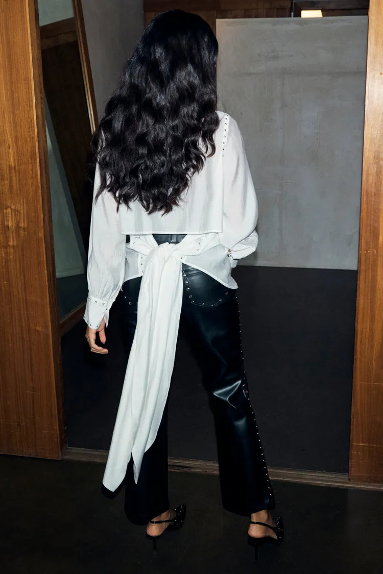 Classic Wearable City Smart White Studded Tie Back Shirt