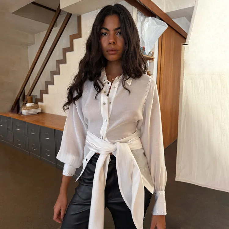 MinimalistDesign White Studded Tie Back Shirt