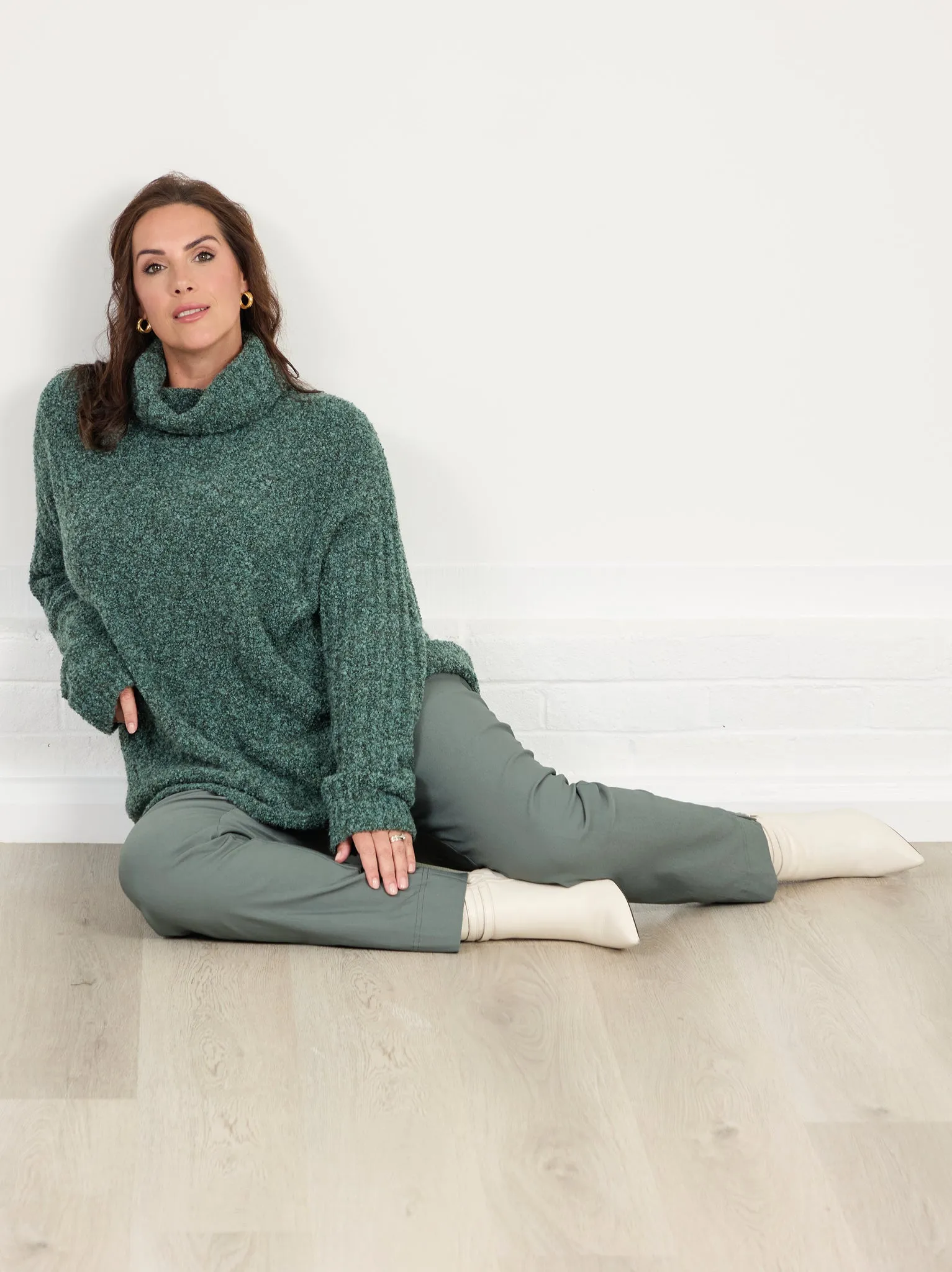 Melissa Boucle Jumper - Sage Waffle Knit Texture