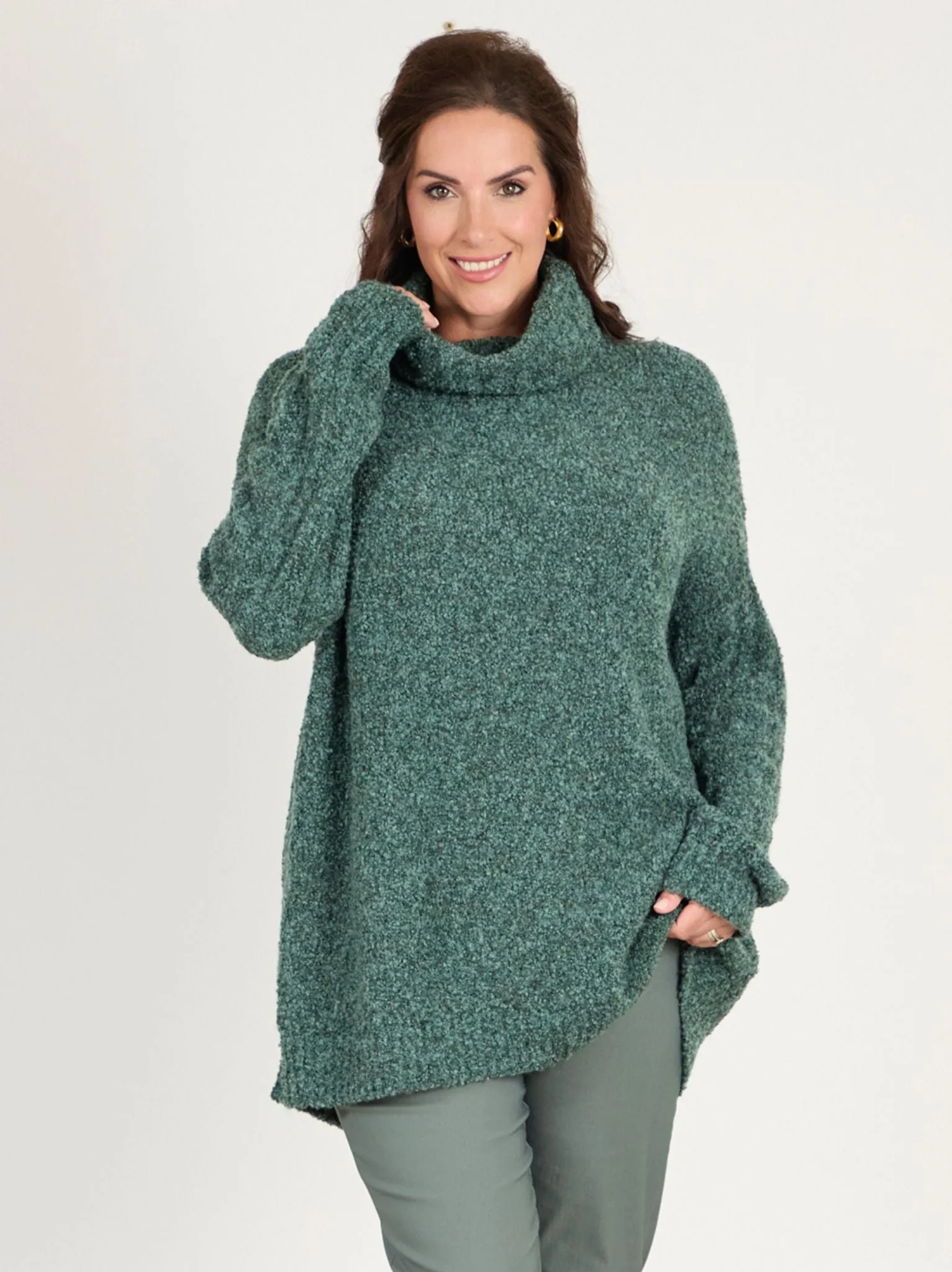 Melissa Boucle Jumper - Sage Four Way Stretch Design