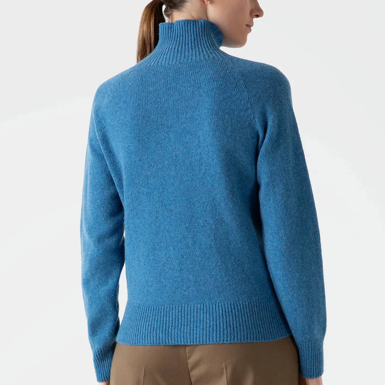 Sunspel Womens Lambswool Funnel Neck Jumper Blue Jean Fresh Layer Seam Free