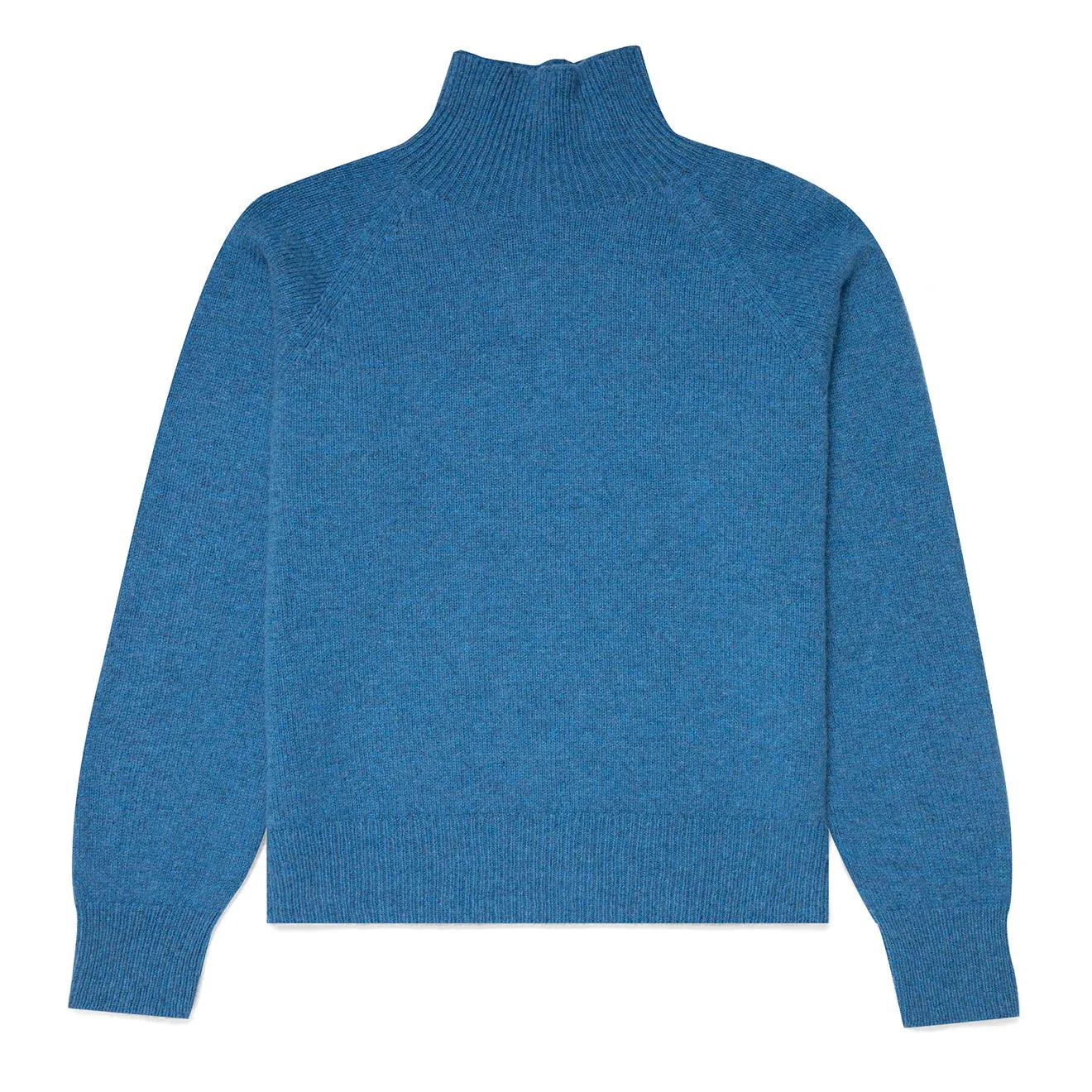 Sunspel Womens Lambswool Funnel Neck Jumper Blue Jean Relaxed Trend Hooded Knit Variation