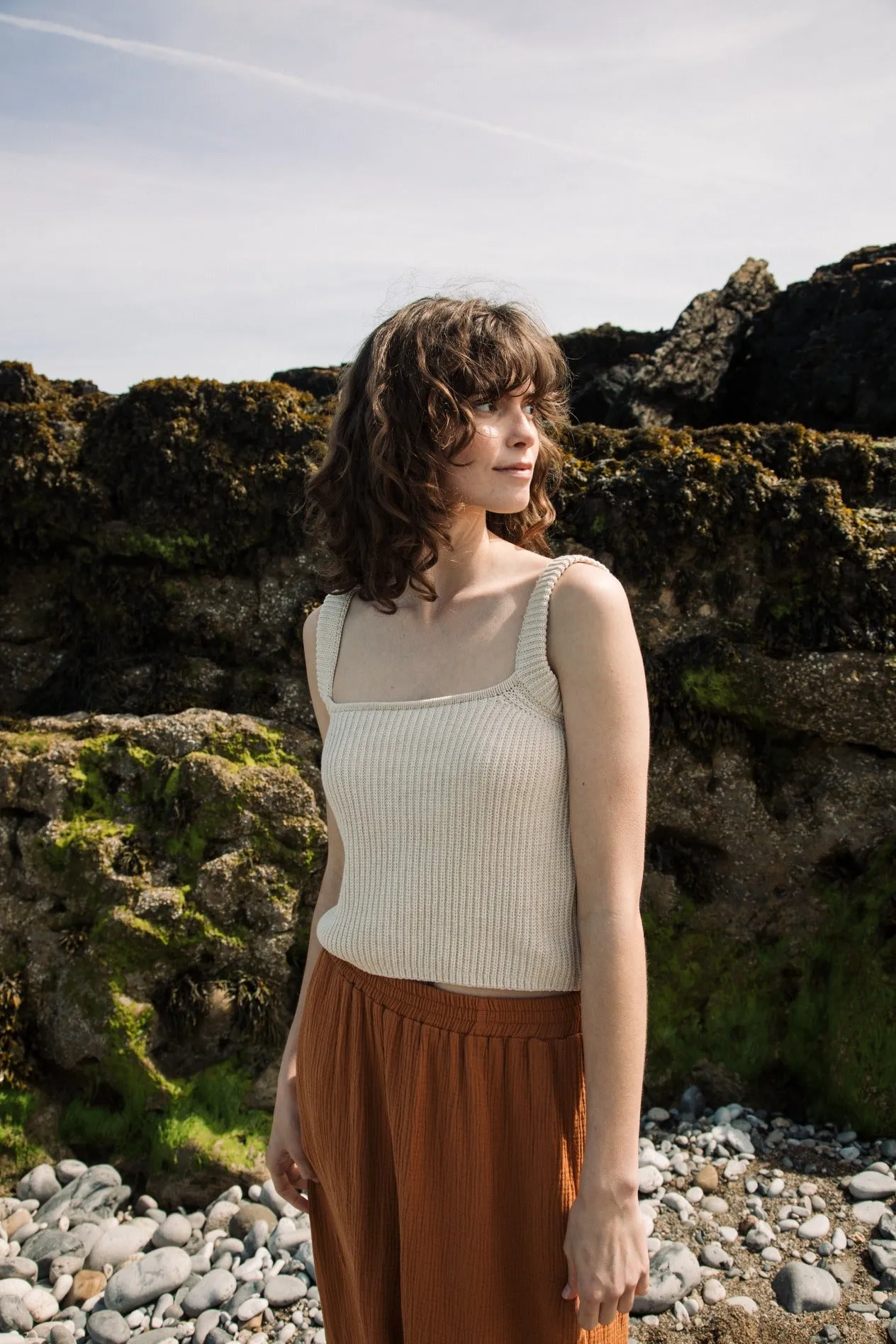 Terina Organic Cotton Vest in Sand Marl Fairy Core