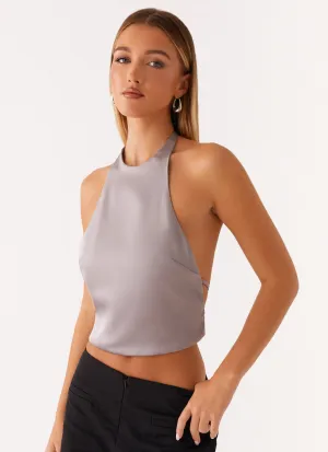 Bree Satin Halterneck Top - Grey BioBased Fibers