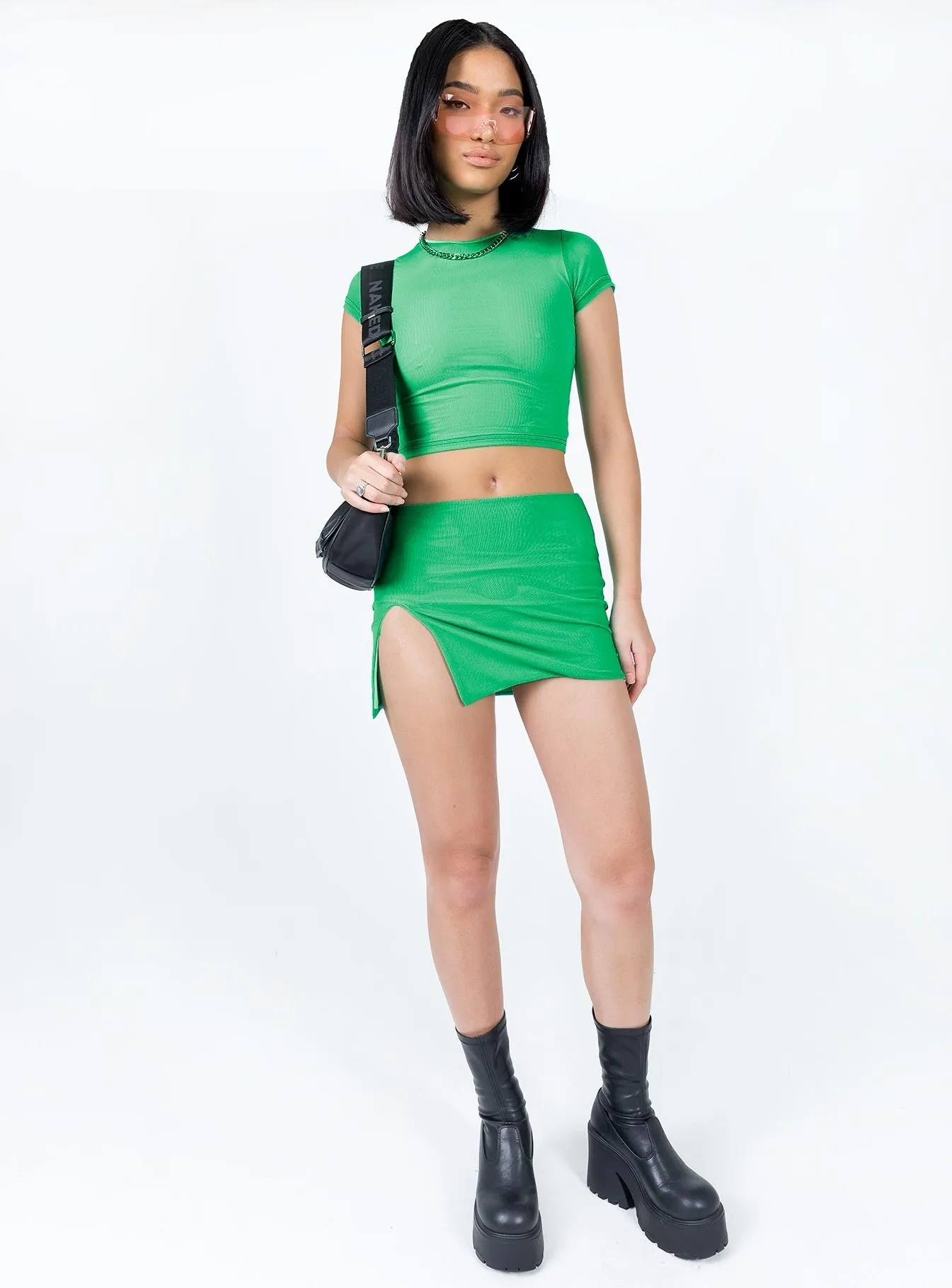 Bold Move Mini Skirt Bright Green Animal Print Versatile Fit