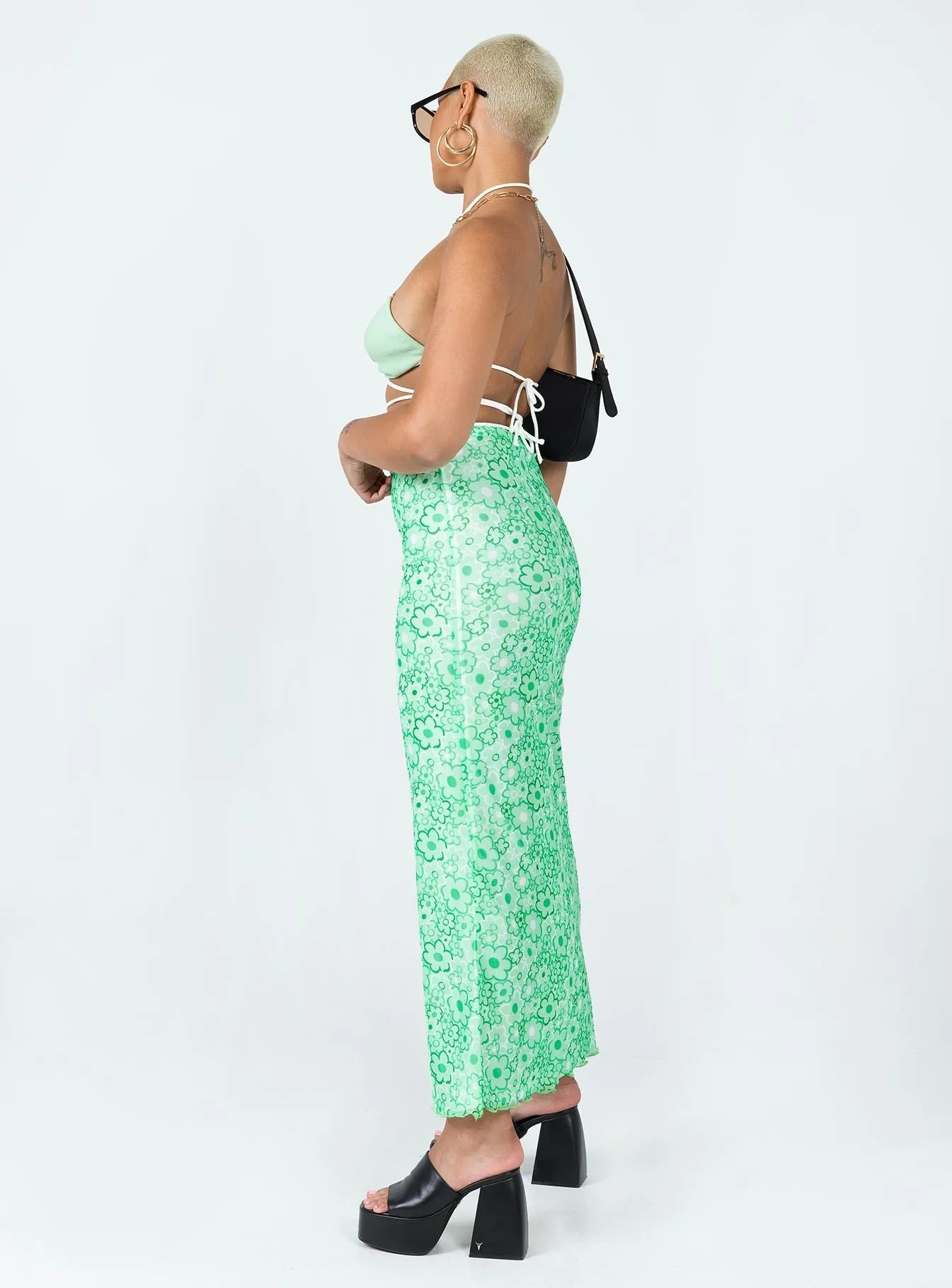 Contrast Panel Caspian Midi Skirt Green