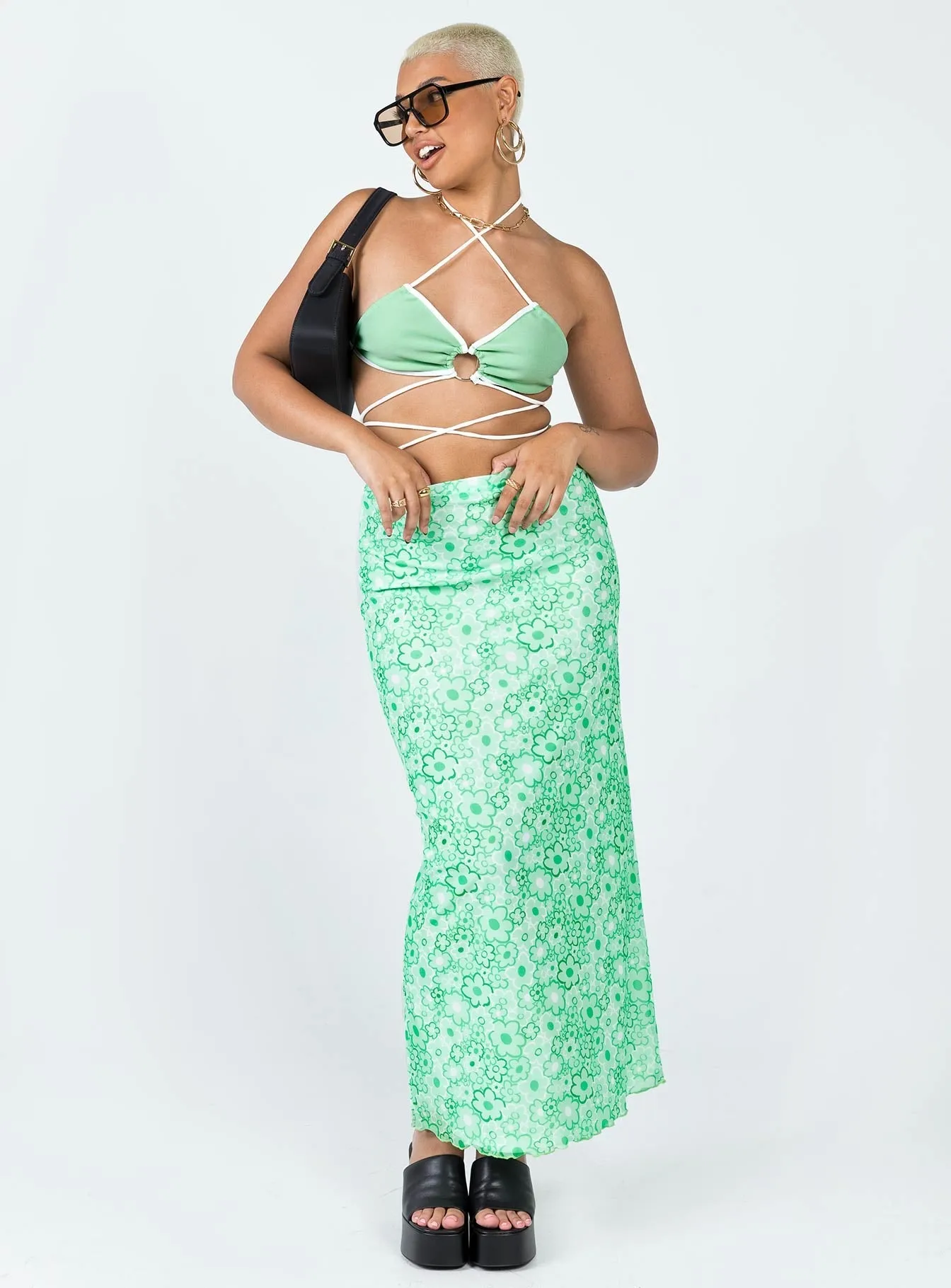 Caspian Midi Skirt Green Opaque Lining Water Repellent Finish