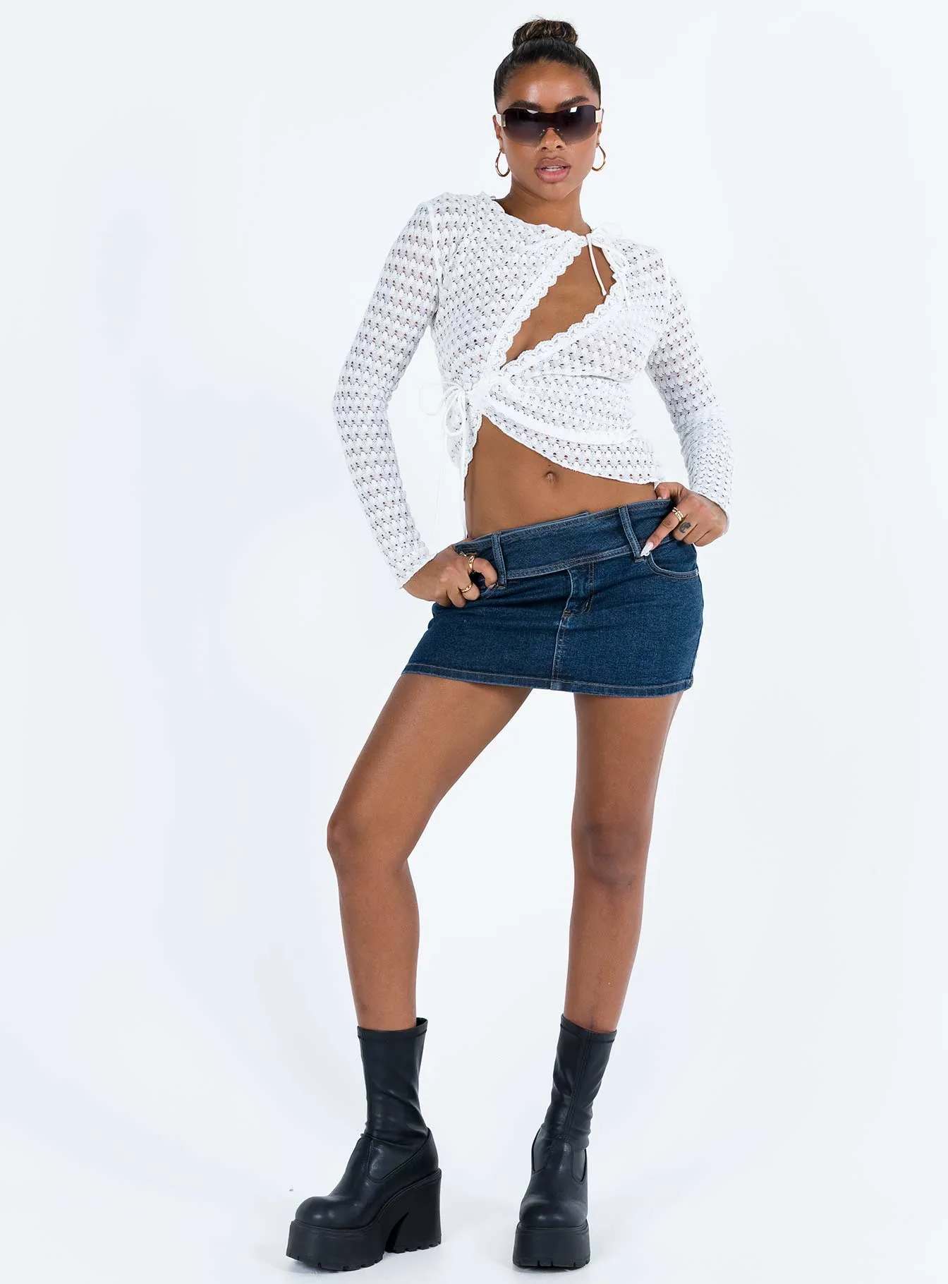 Brinkman Mini Skirt Dark Wash Denim Moisture Wicking Textile Mix Texture