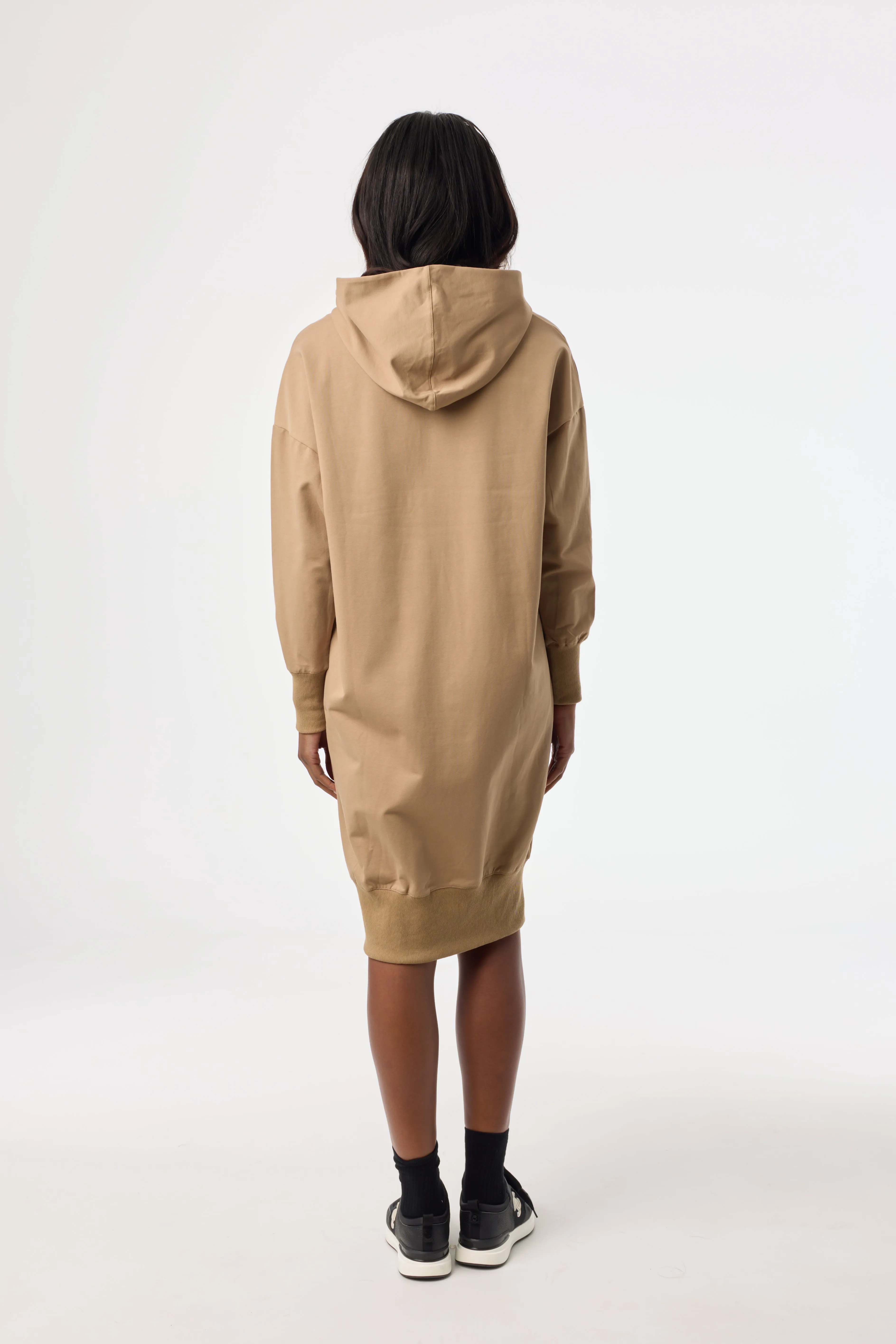 Bright Accent Sleek Flex Brown Zipper Sweatshirt Dress