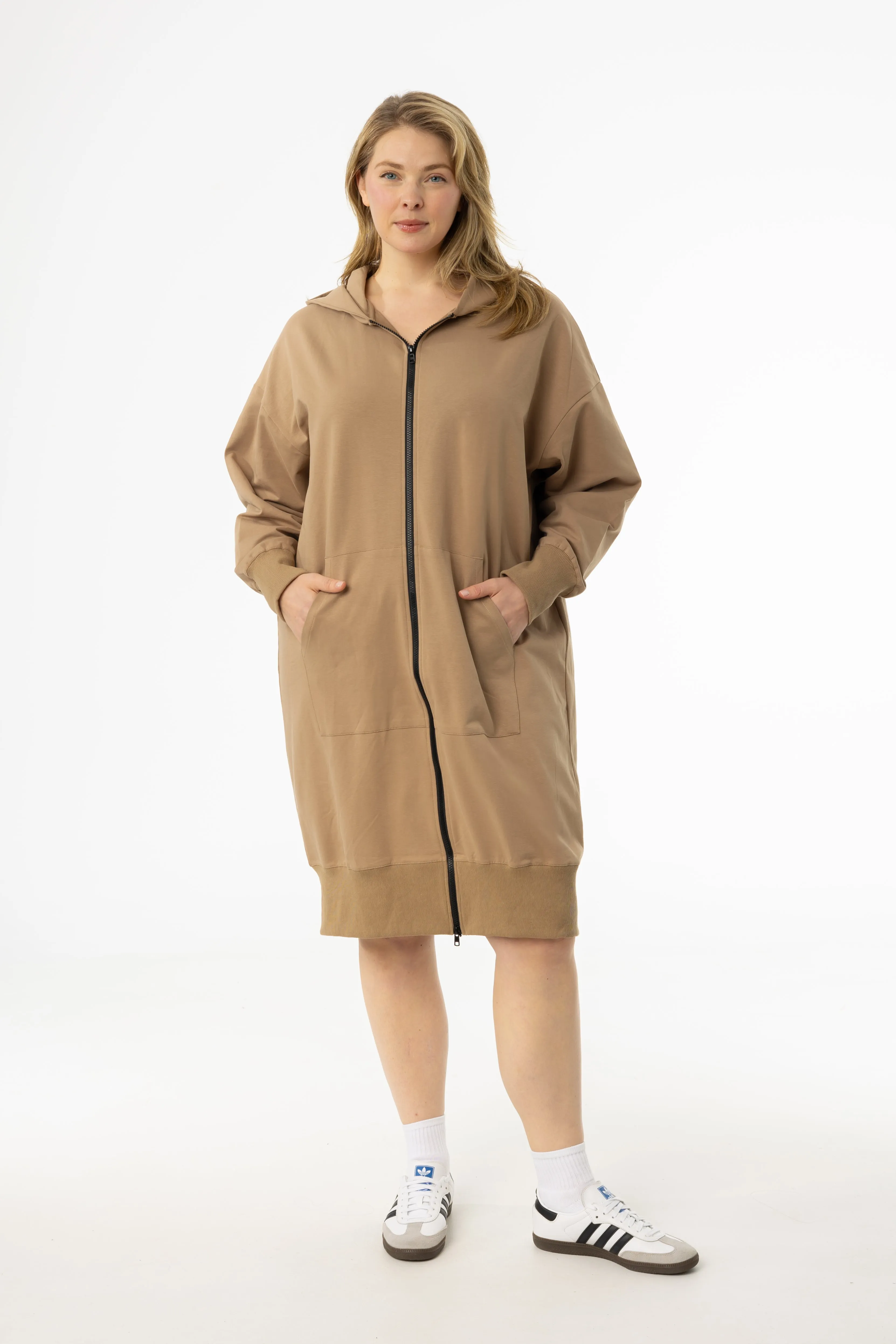 Subtle tone Casual chic dress Brown Zipper Sweatshirt Dress